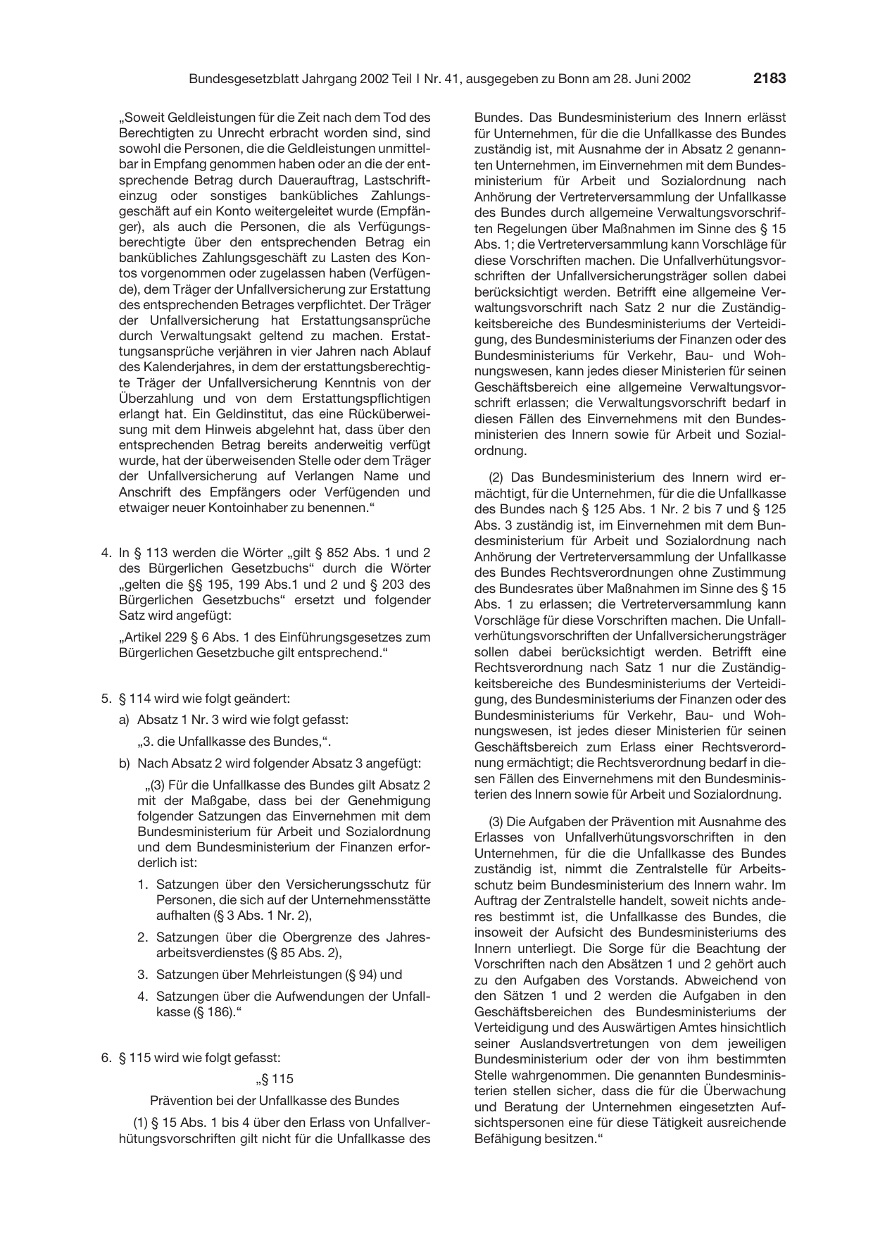 BGBl. 2002, Seite 2183 — Originalseite als Abbildung