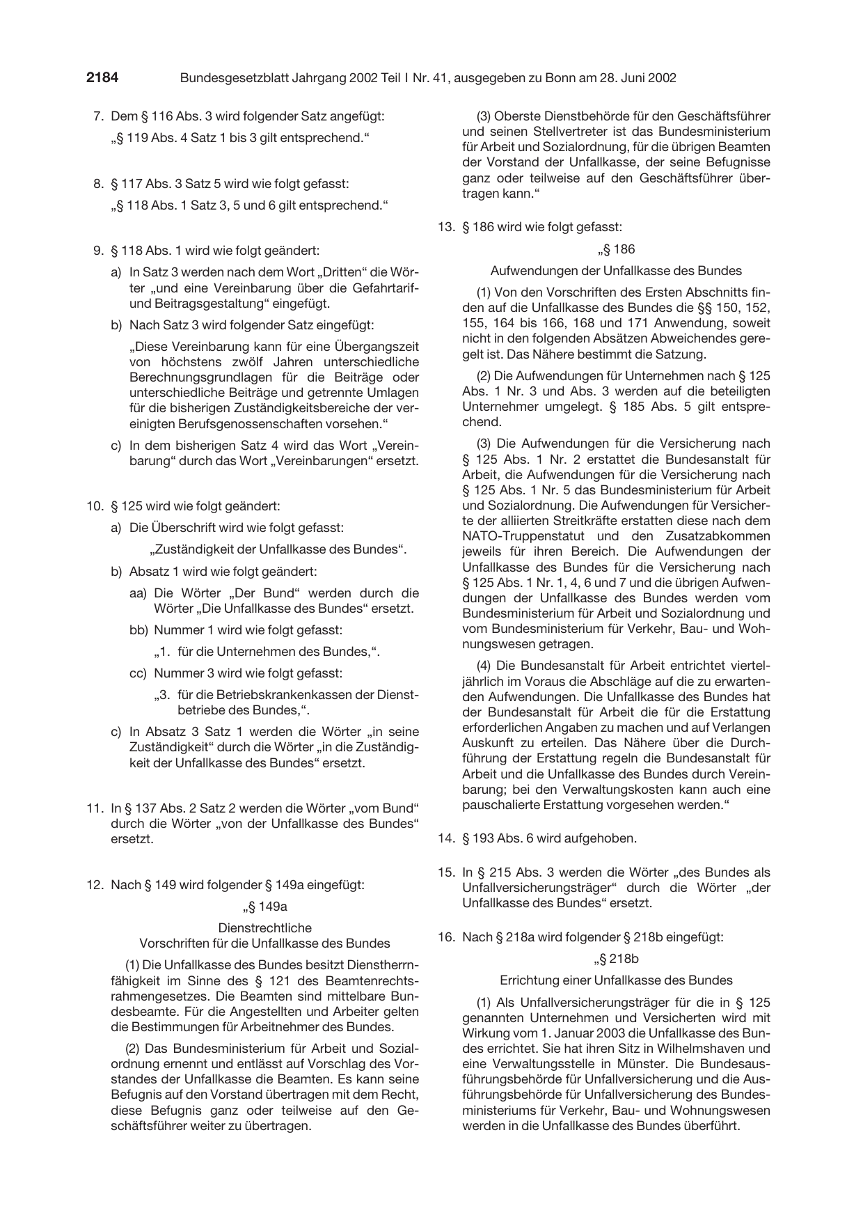 BGBl. 2002, Seite 2184 — Originalseite als Abbildung