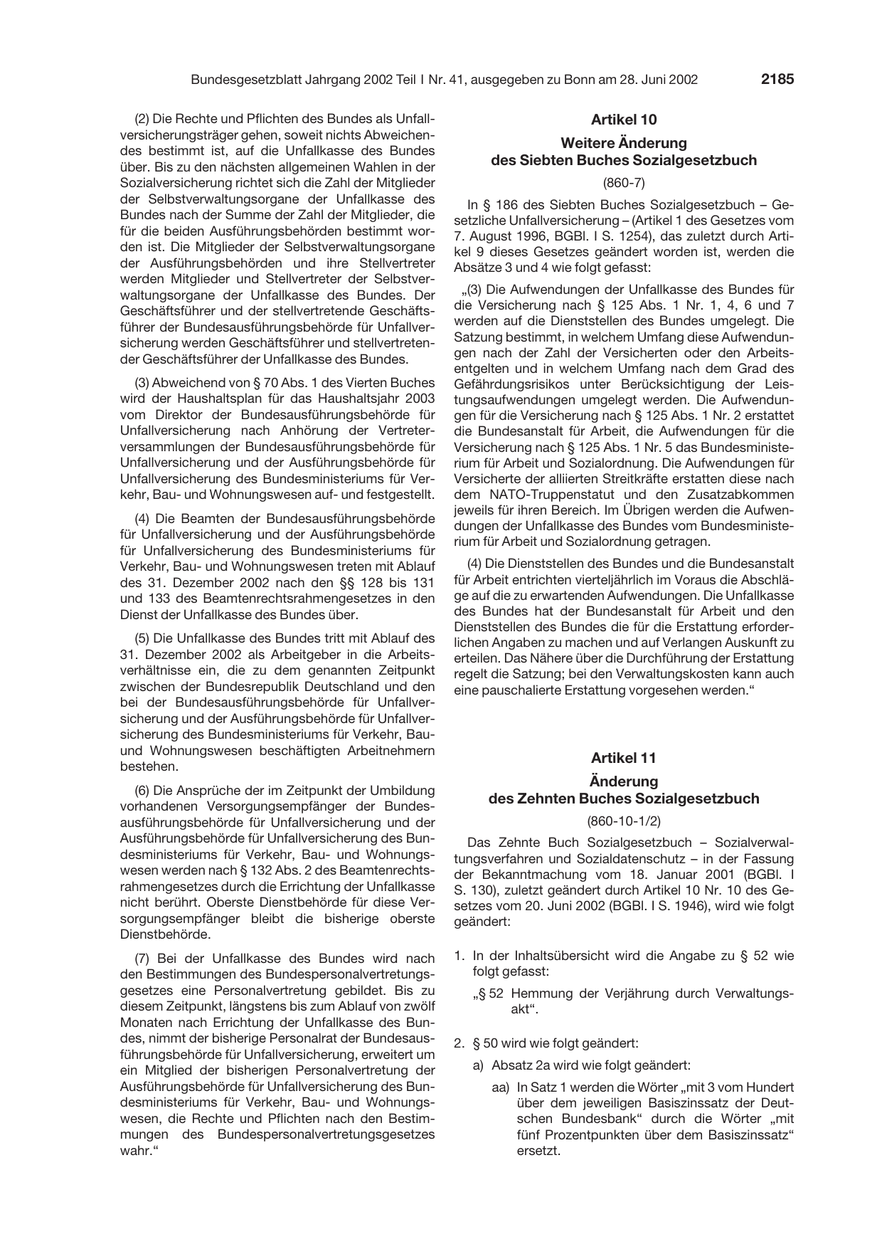 BGBl. 2002, Seite 2185 — Originalseite als Abbildung
