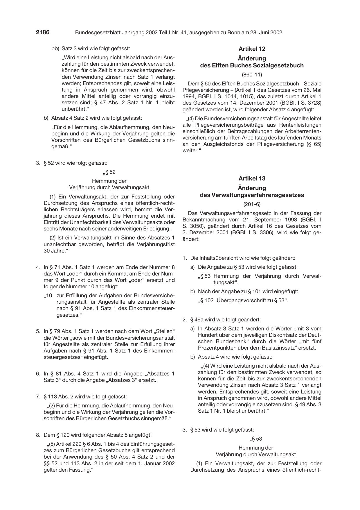 BGBl. 2002, Seite 2186 — Originalseite als Abbildung