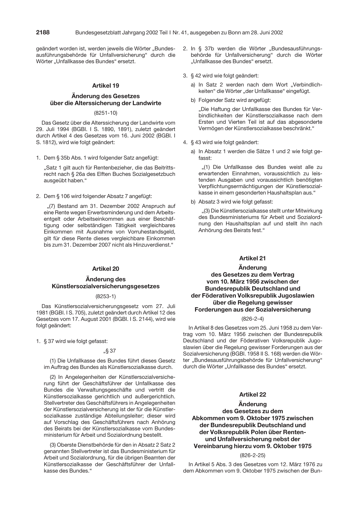 BGBl. 2002, Seite 2188 — Originalseite als Abbildung