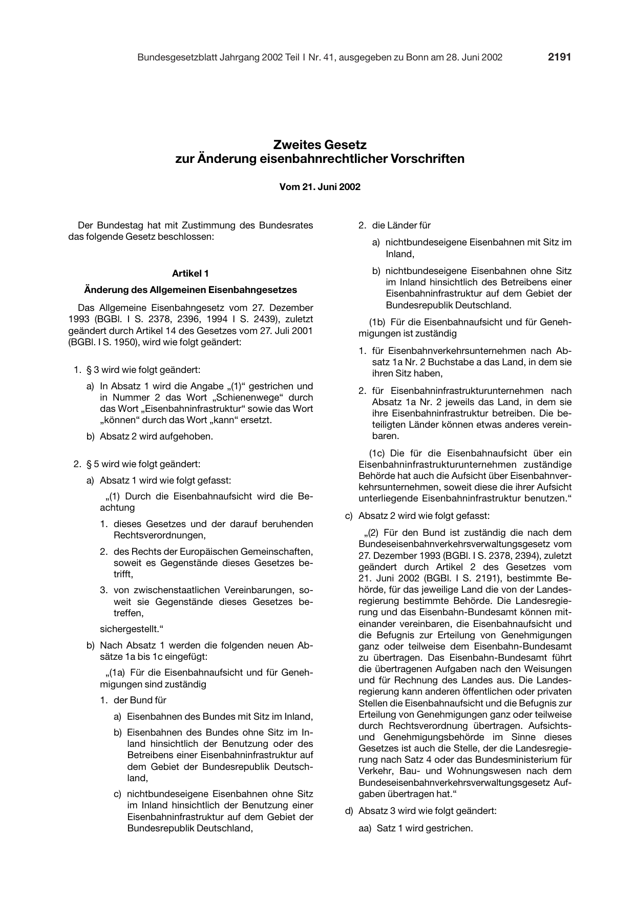 BGBl. 2002, Seite 2191 — Originalseite als Abbildung