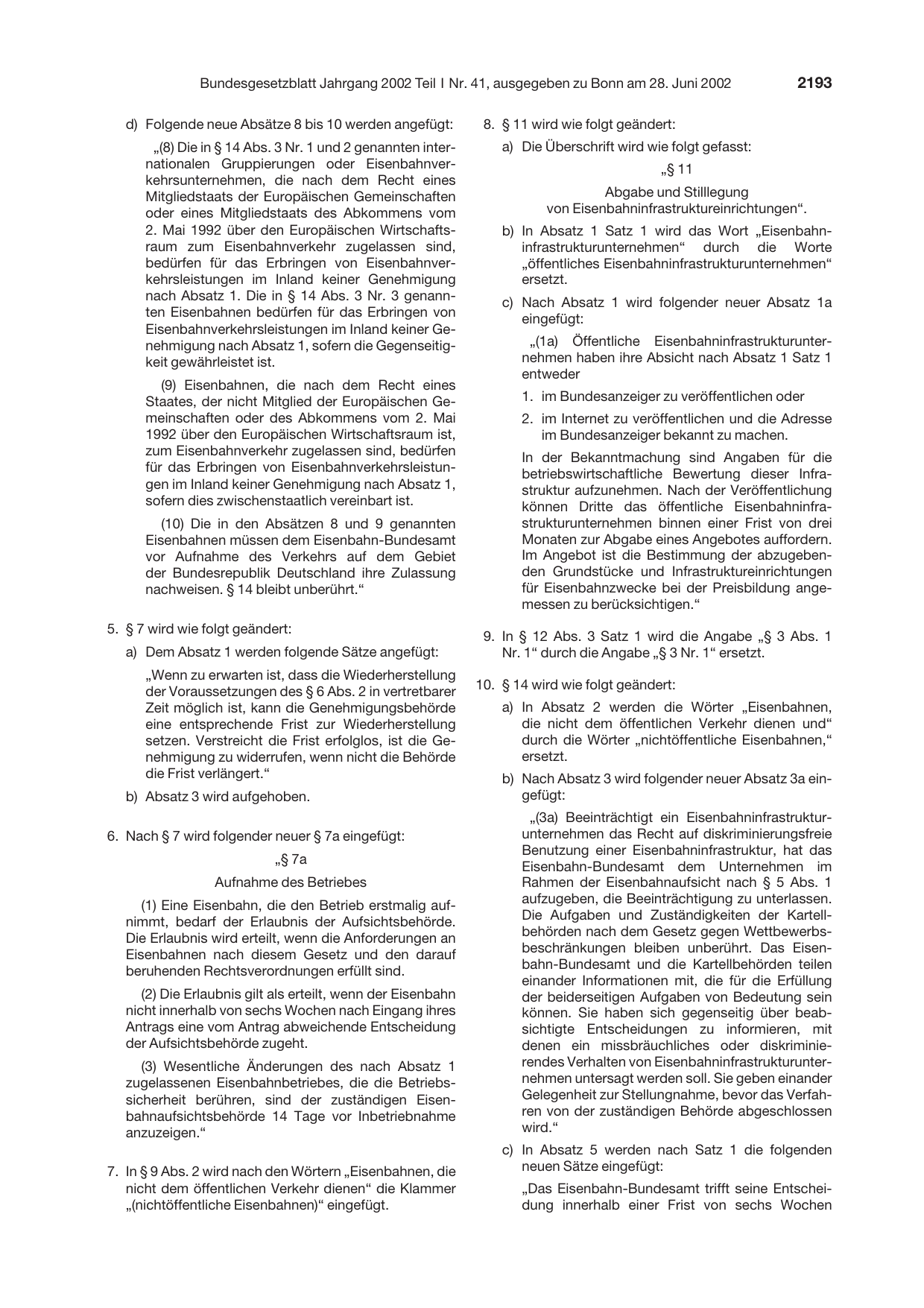 BGBl. 2002, Seite 2193 — Originalseite als Abbildung
