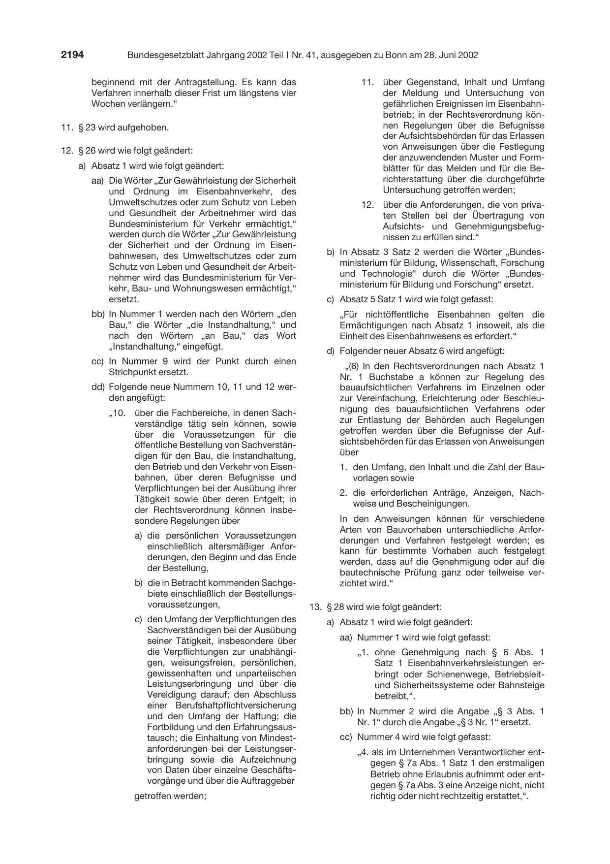 BGBl. 2002, Seite 2194 — Originalseite als Abbildung