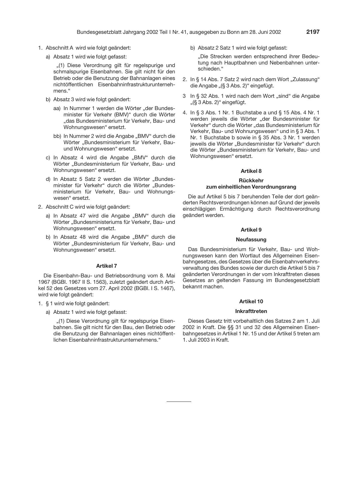 BGBl. 2002, Seite 2197 — Originalseite als Abbildung