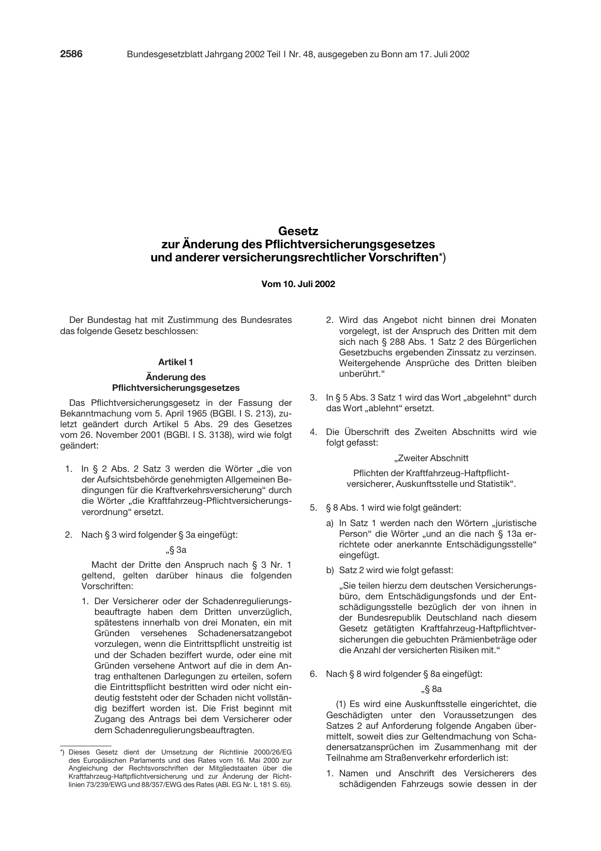 BGBl. 2002, Seite 2586 — Originalseite als Abbildung