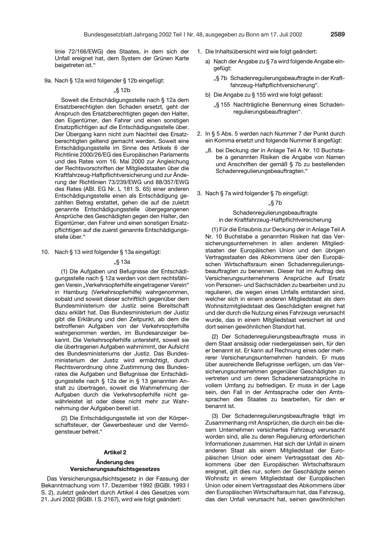BGBl. 2002, Seite 2589 — Originalseite als Abbildung