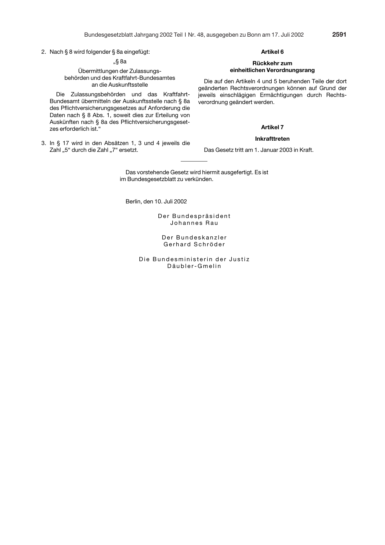 BGBl. 2002, Seite 2591 — Originalseite als Abbildung