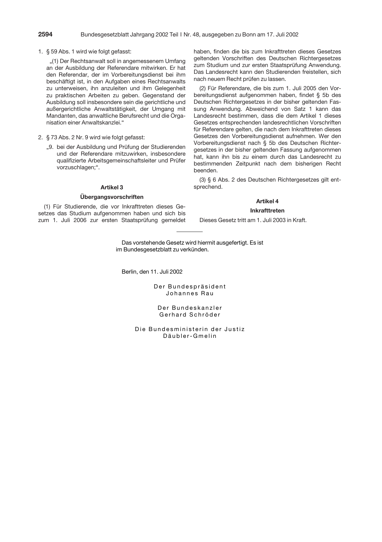 BGBl. 2002, Seite 2594 — Originalseite als Abbildung