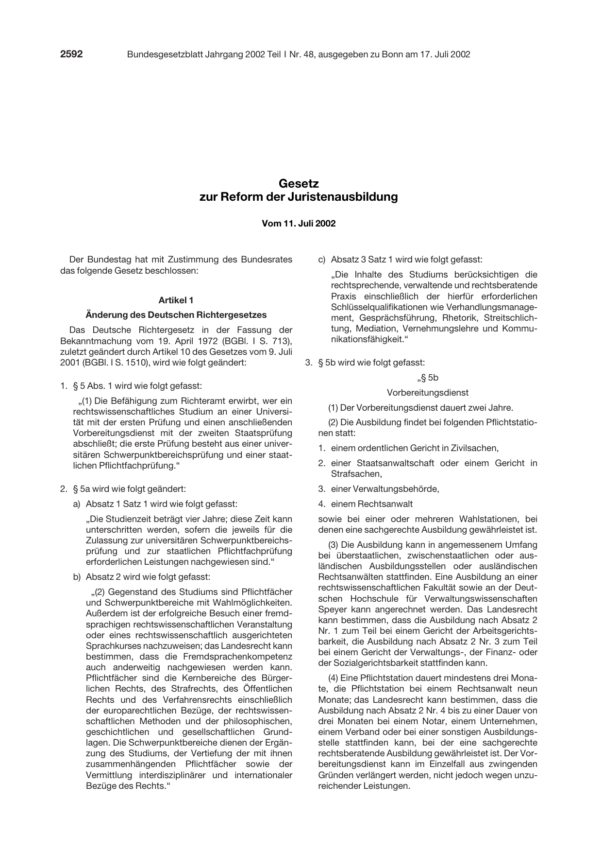 BGBl. 2002, Seite 2592 — Originalseite als Abbildung