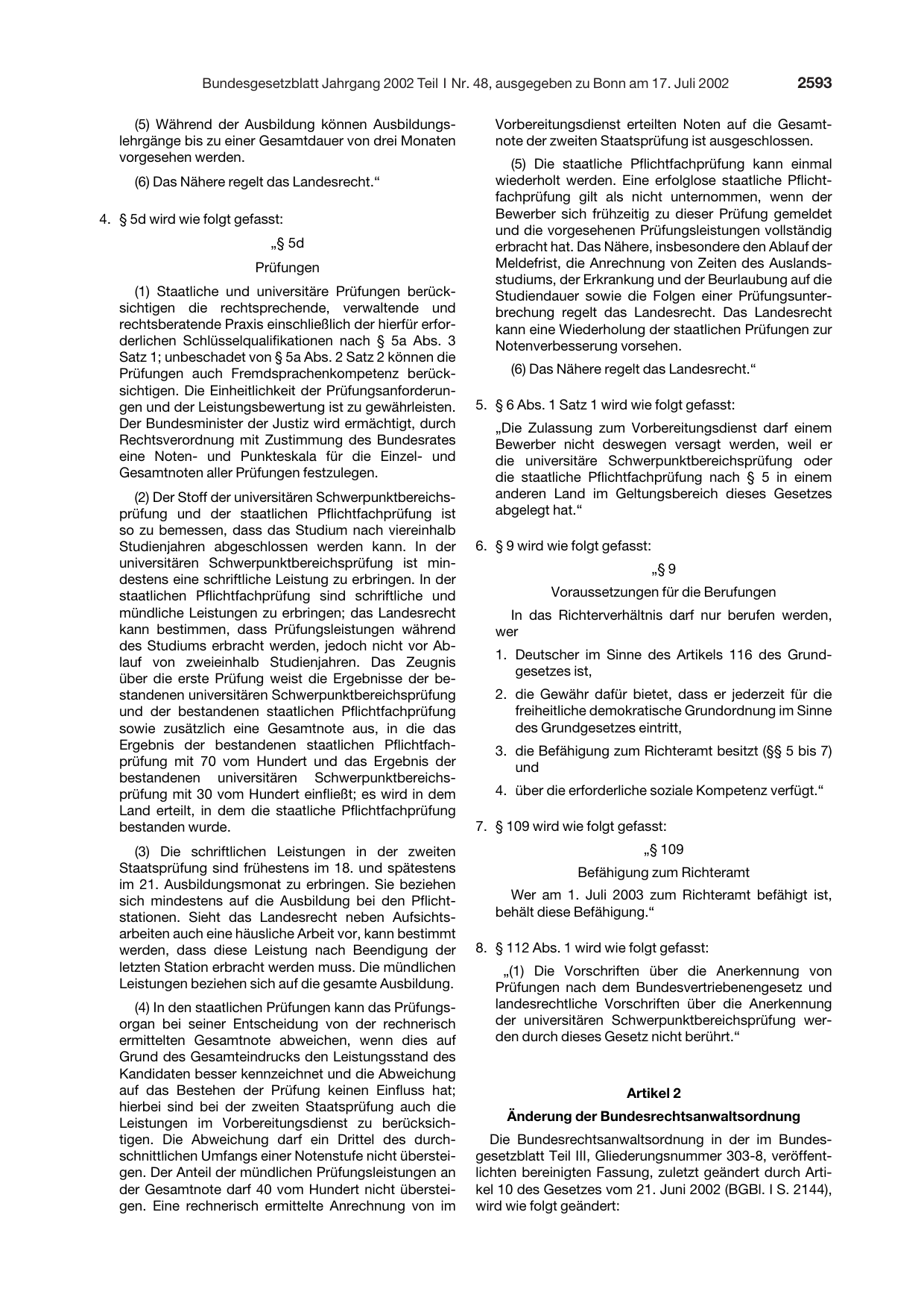 BGBl. 2002, Seite 2593 — Originalseite als Abbildung