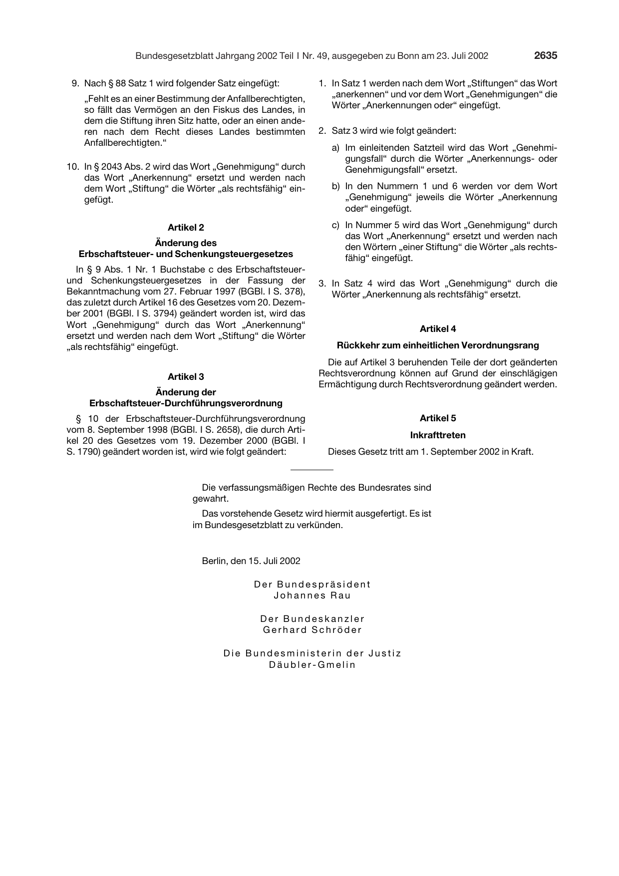 BGBl. 2002, Seite 2635 — Originalseite als Abbildung
