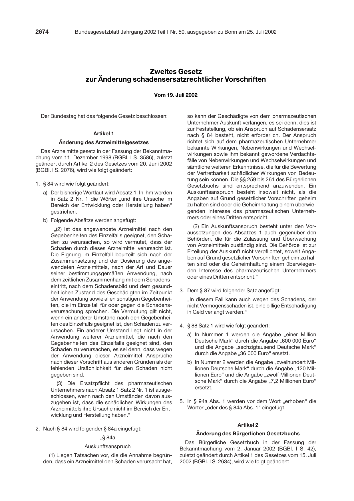 BGBl. 2002, Seite 2674 — Originalseite als Abbildung