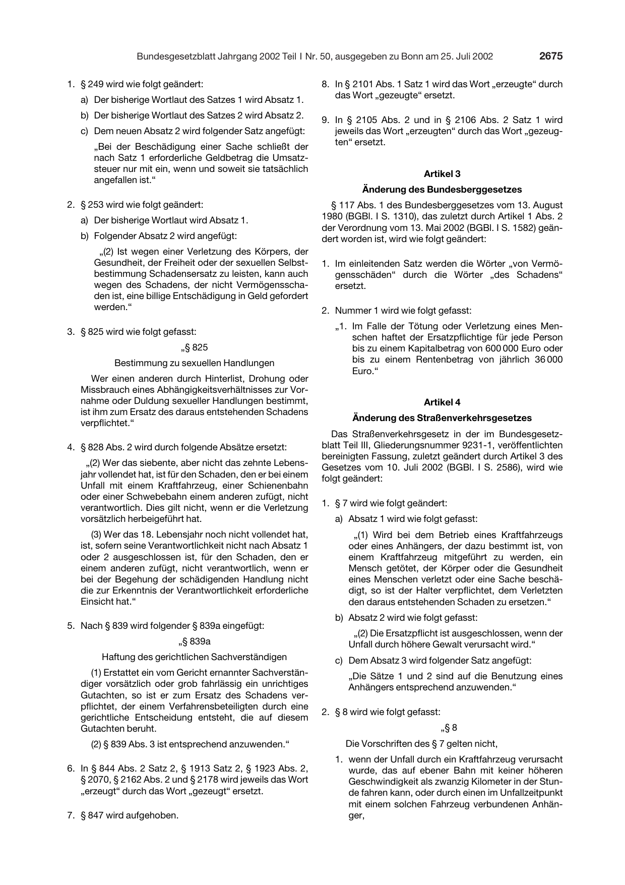 BGBl. 2002, Seite 2675 — Originalseite als Abbildung
