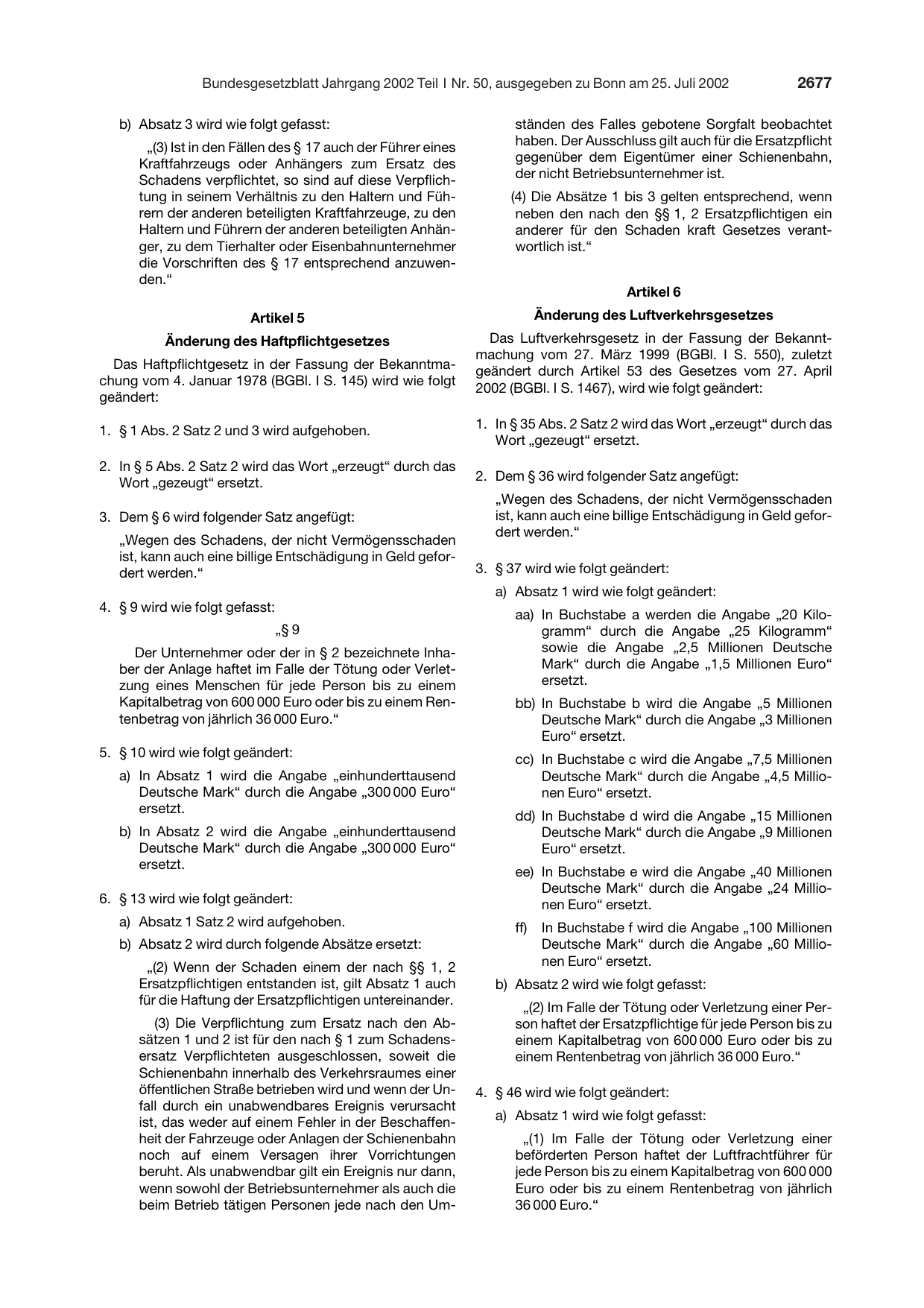 BGBl. 2002, Seite 2677 — Originalseite als Abbildung