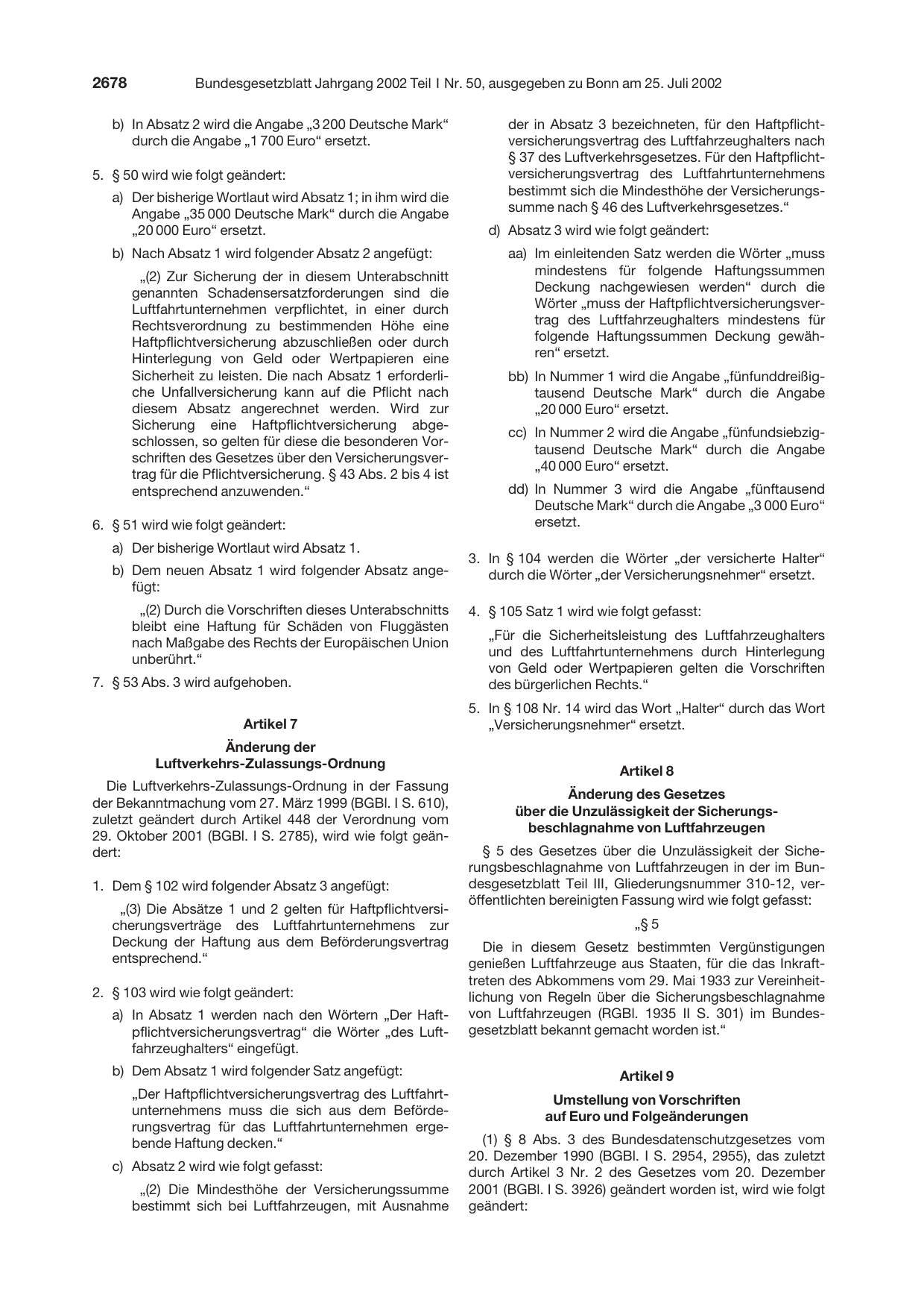 BGBl. 2002, Seite 2678 — Originalseite als Abbildung