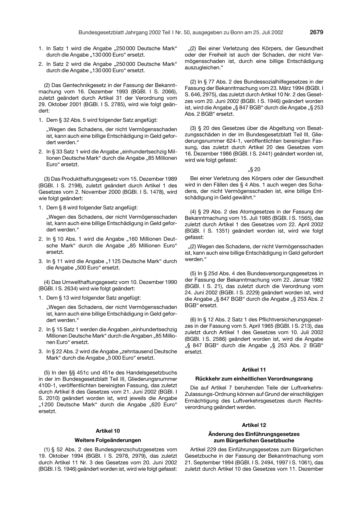 BGBl. 2002, Seite 2679 — Originalseite als Abbildung
