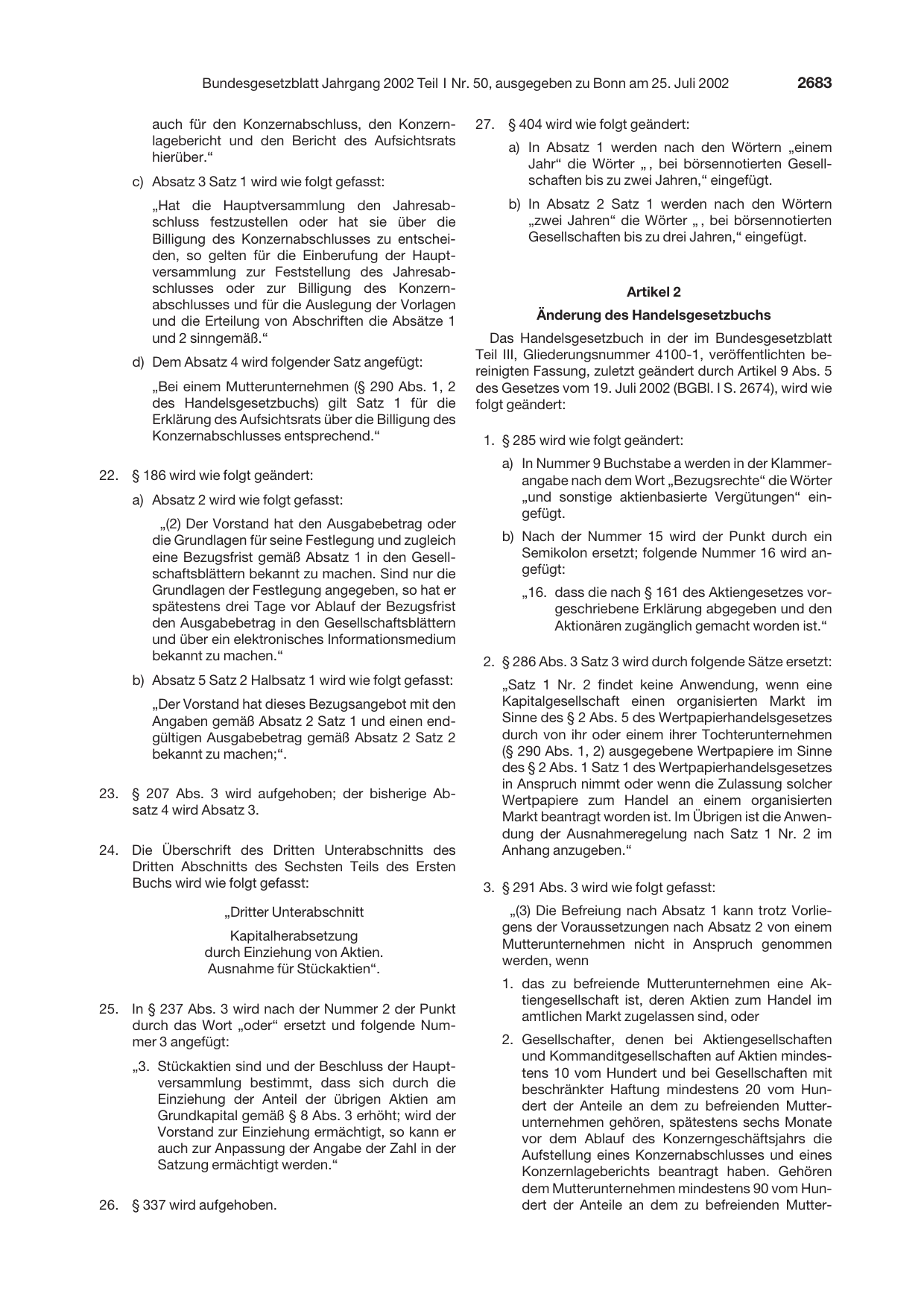 BGBl. 2002, Seite 2683 — Originalseite als Abbildung
