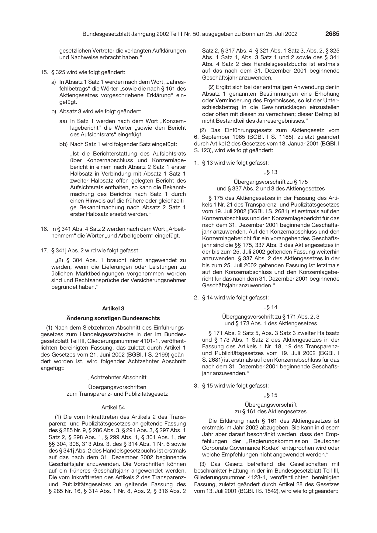 BGBl. 2002, Seite 2685 — Originalseite als Abbildung