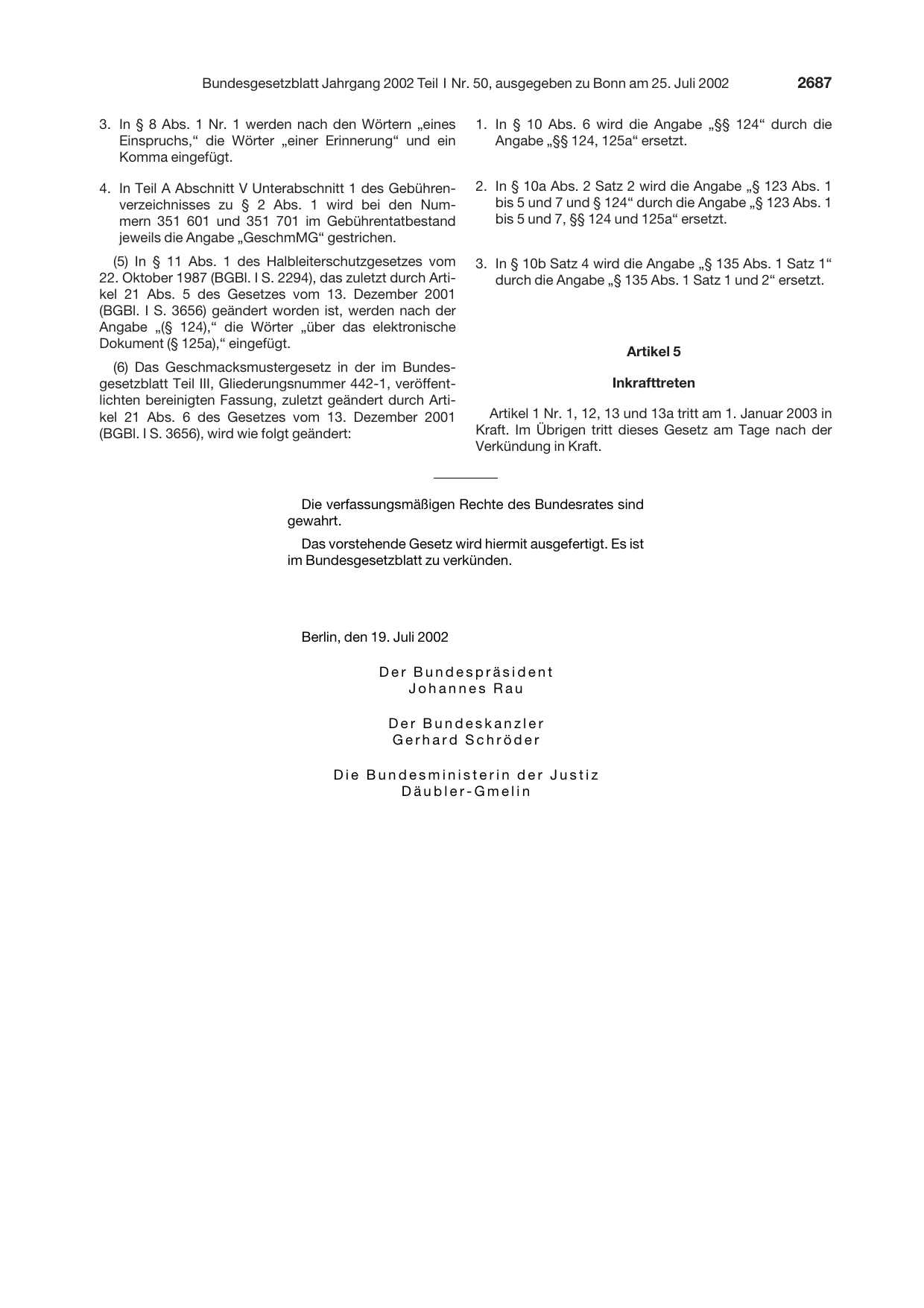 BGBl. 2002, Seite 2687 — Originalseite als Abbildung