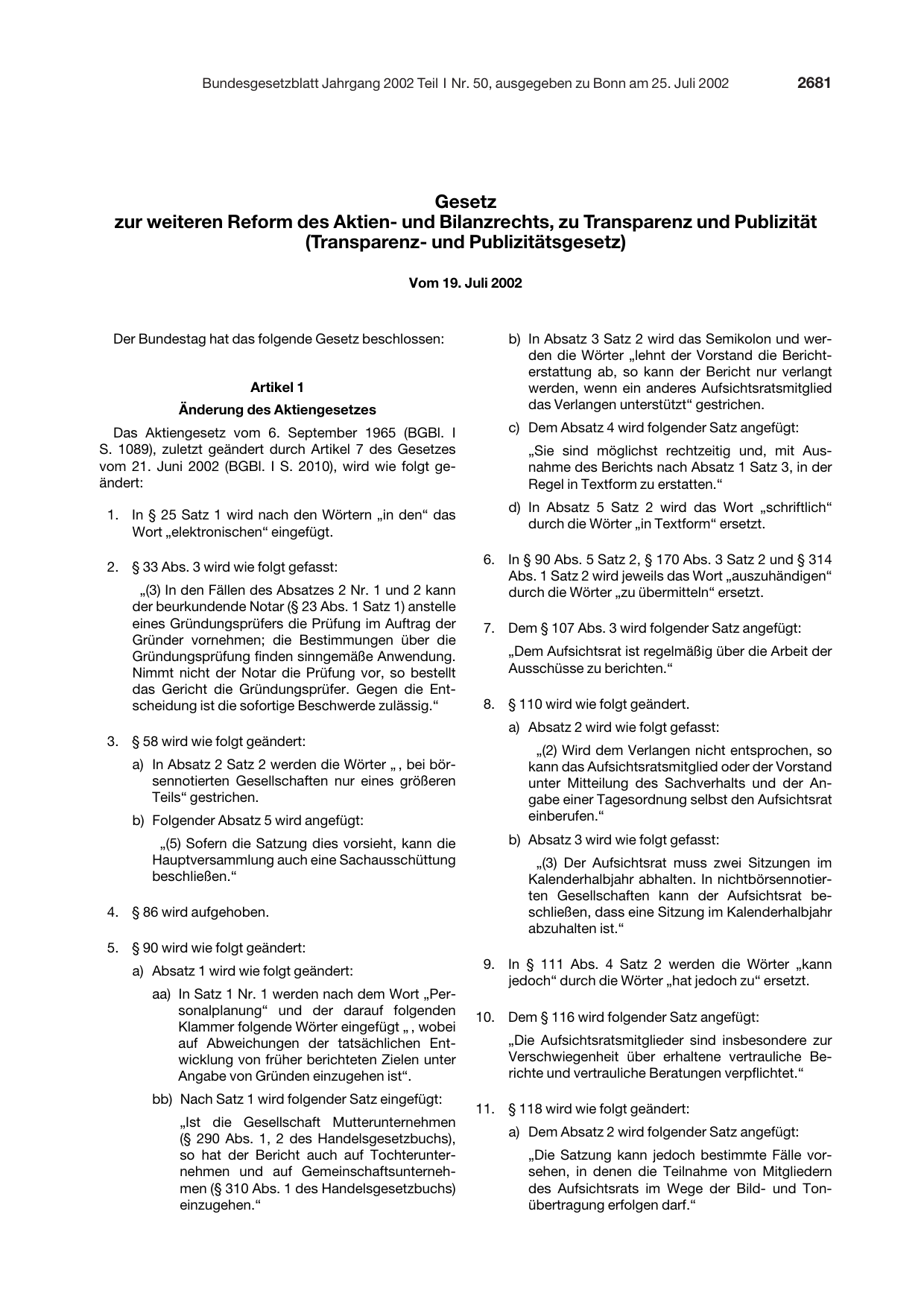 BGBl. 2002, Seite 2681 — Originalseite als Abbildung
