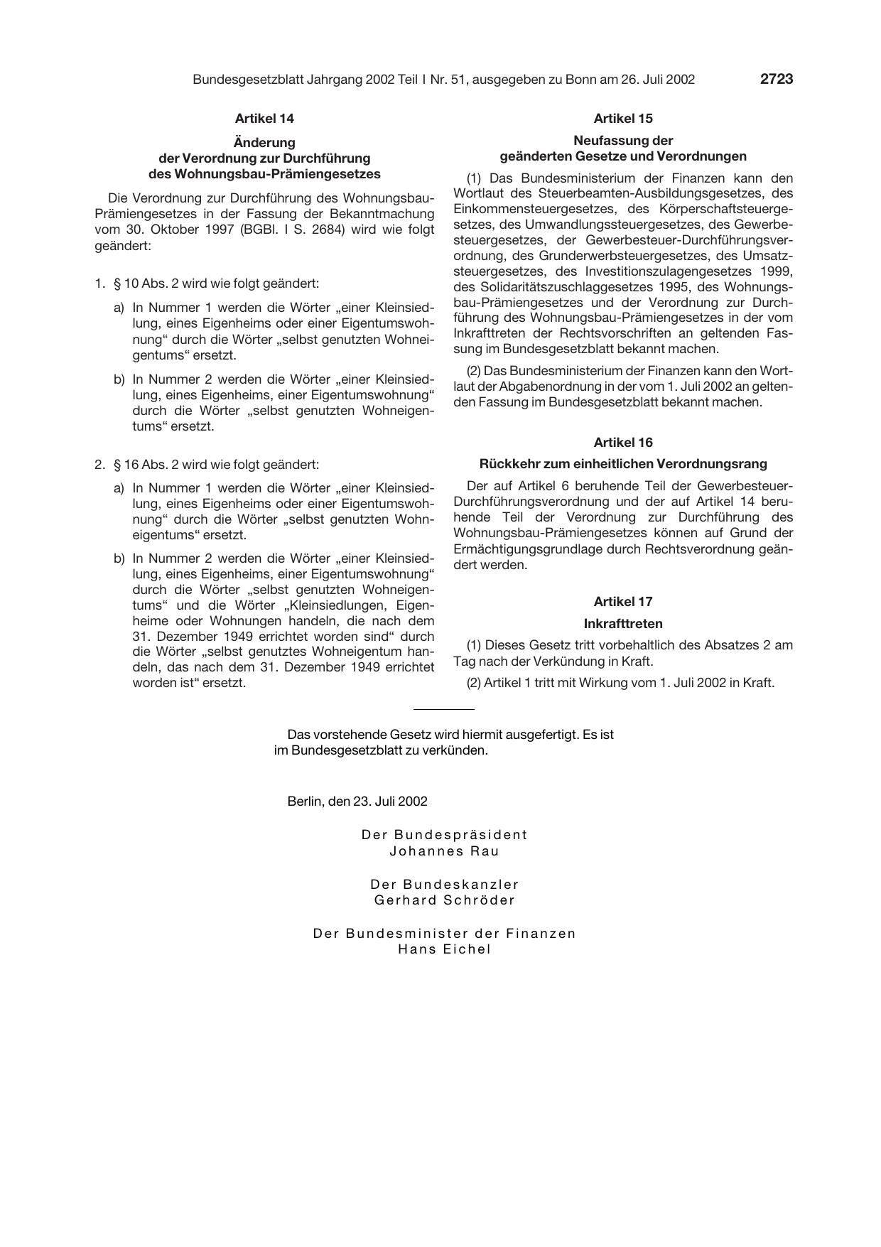 BGBl. 2002, Seite 2723 — Originalseite als Abbildung