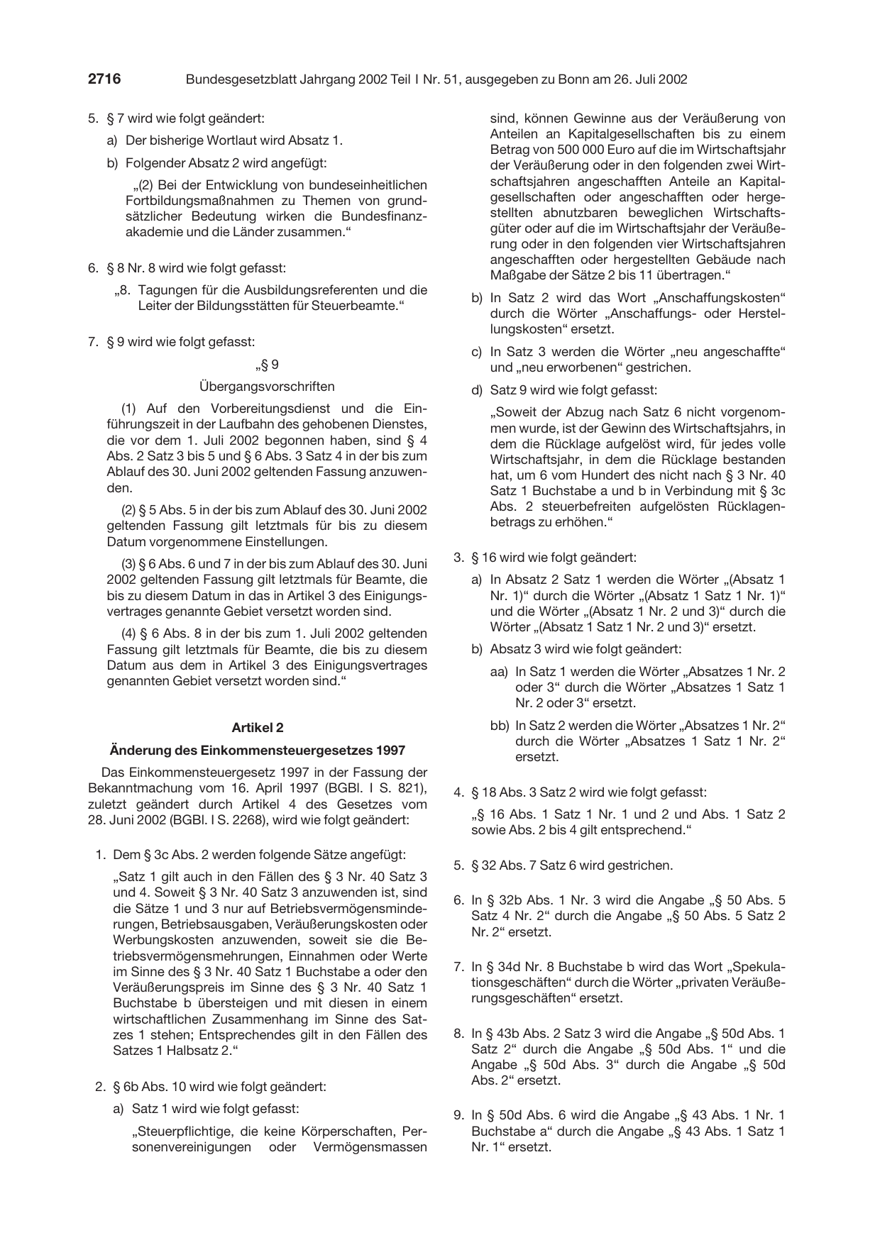 BGBl. 2002, Seite 2716 — Originalseite als Abbildung