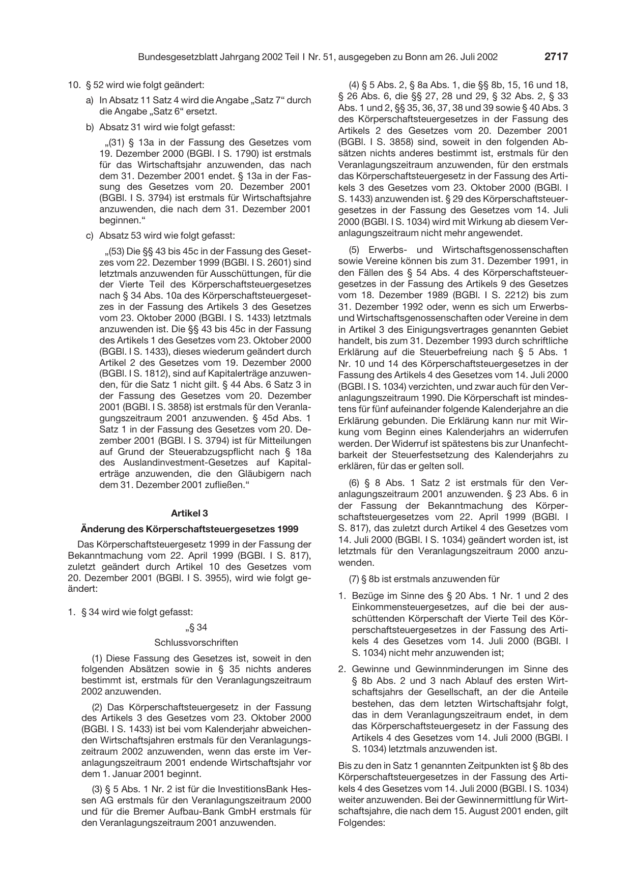 BGBl. 2002, Seite 2717 — Originalseite als Abbildung