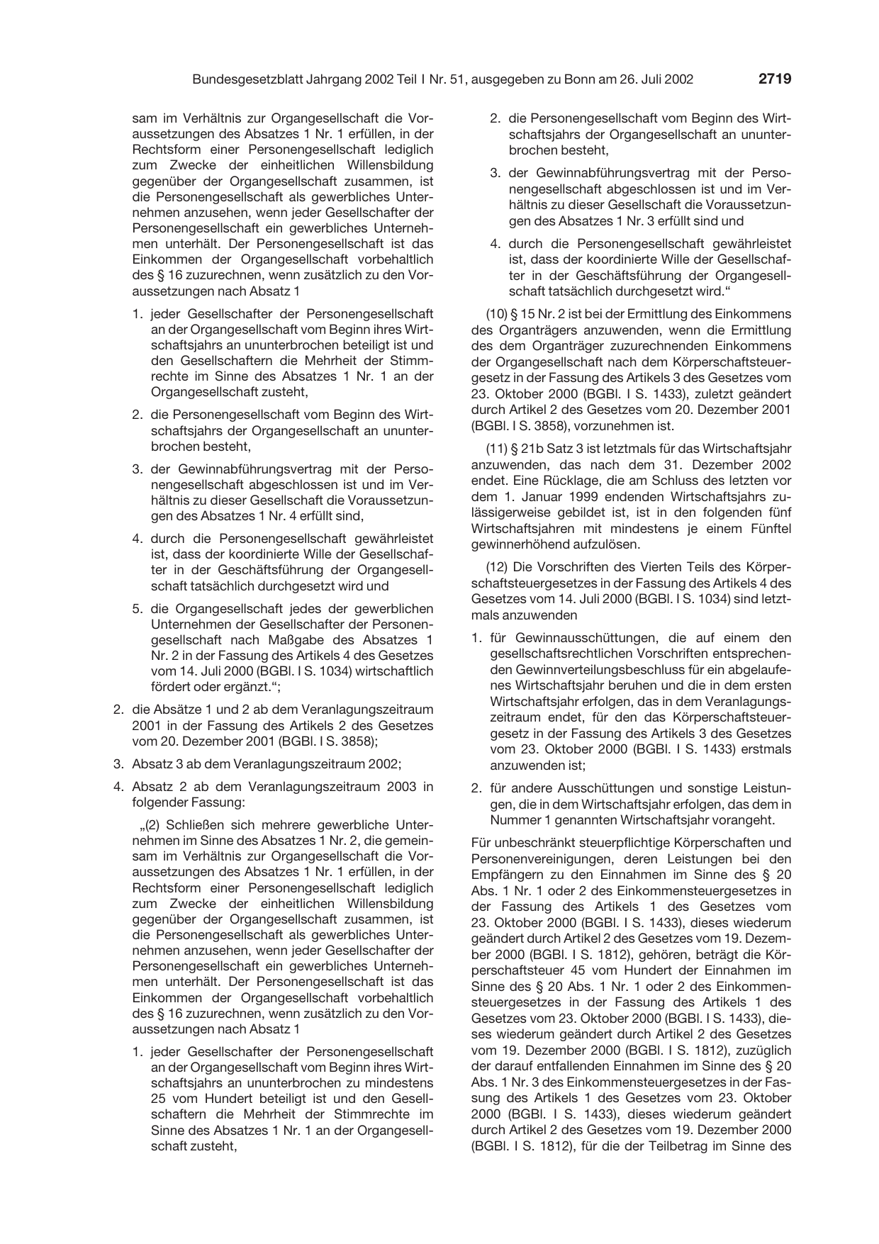 BGBl. 2002, Seite 2719 — Originalseite als Abbildung