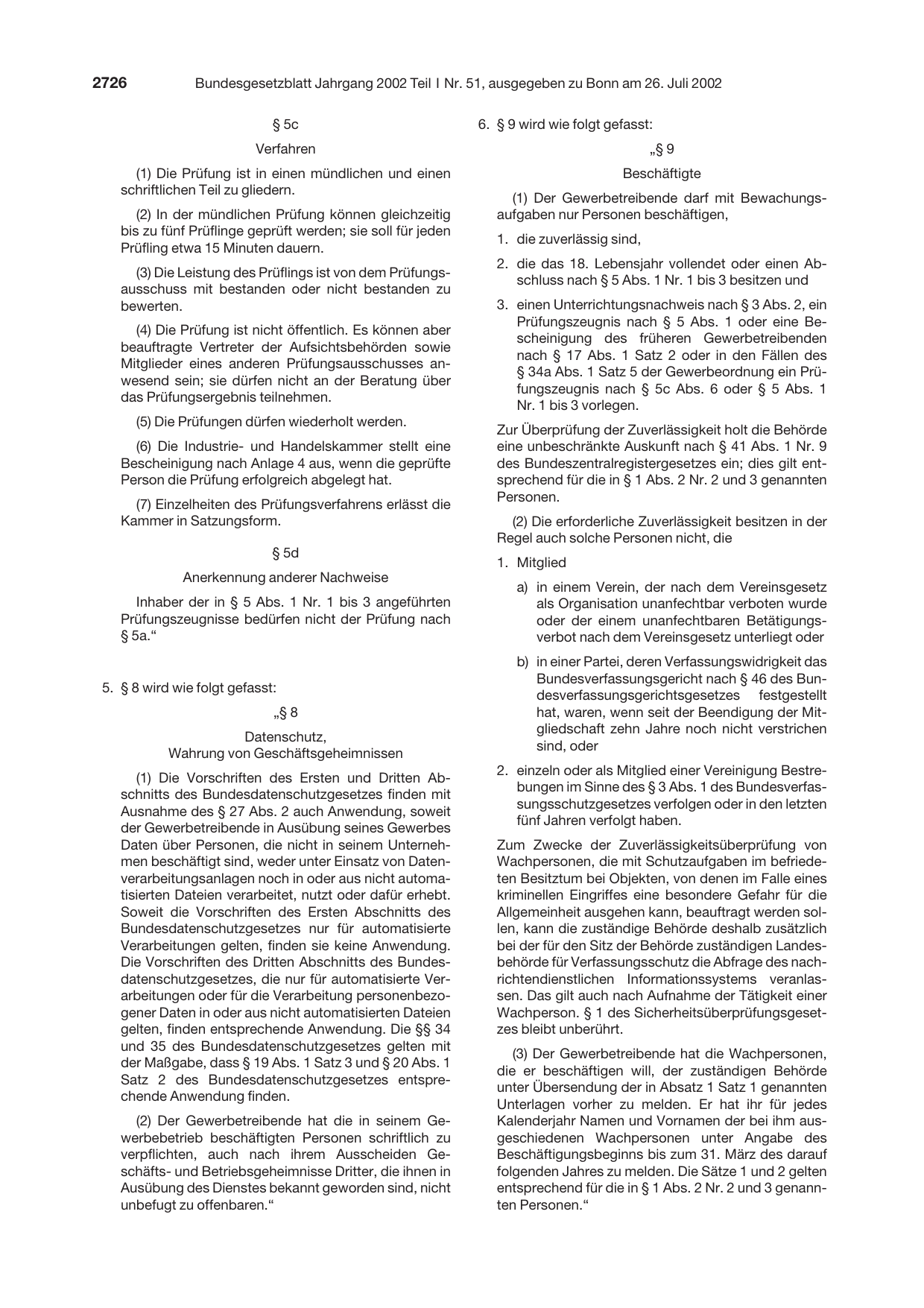 BGBl. 2002, Seite 2726 — Originalseite als Abbildung