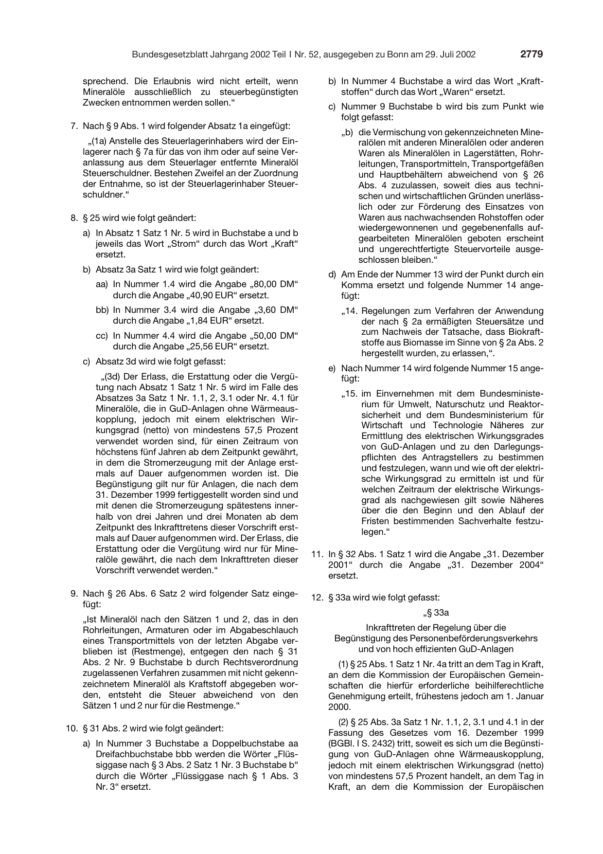 BGBl. 2002, Seite 2779 — Originalseite als Abbildung