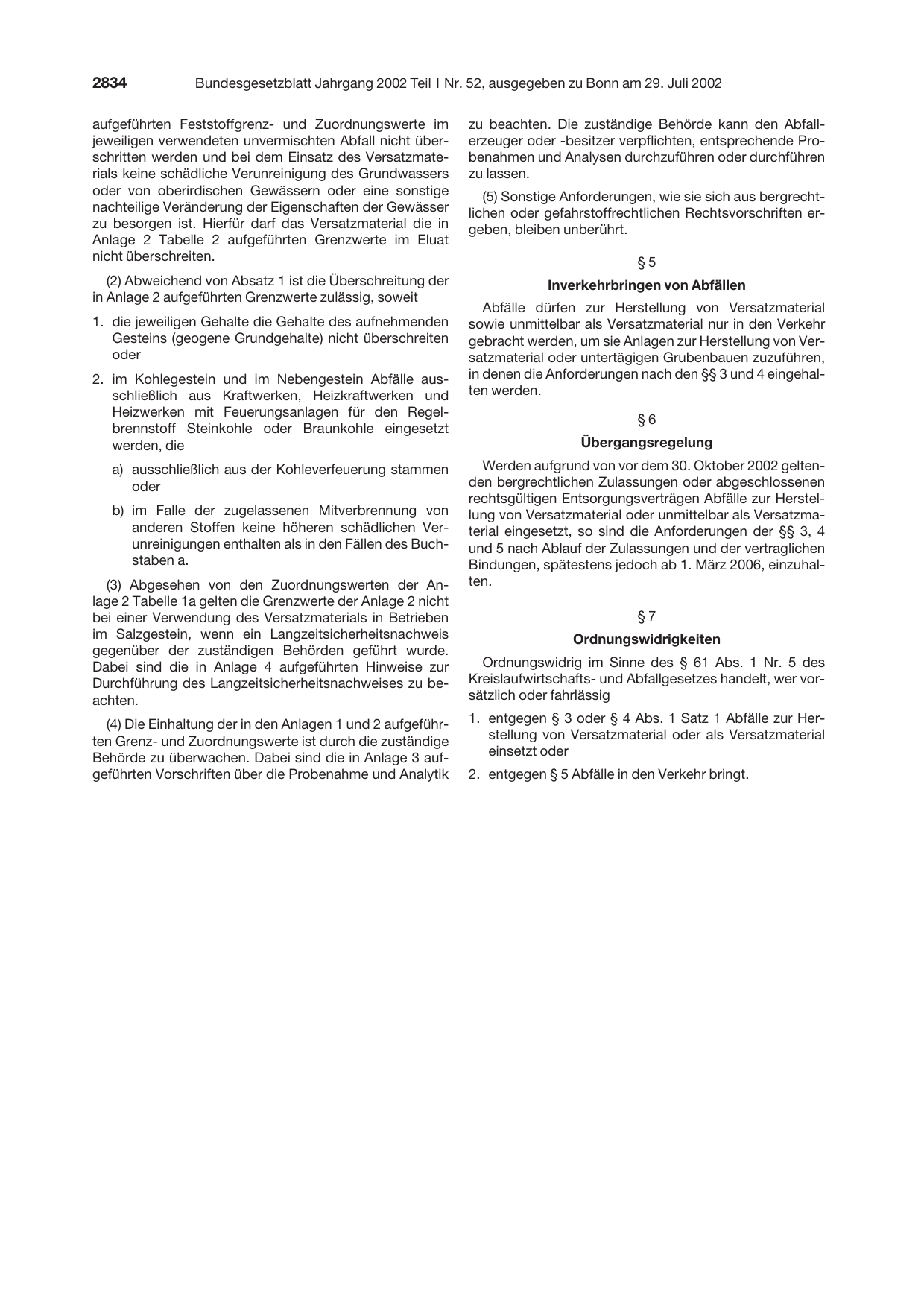 BGBl. 2002, Seite 2834 — Originalseite als Abbildung