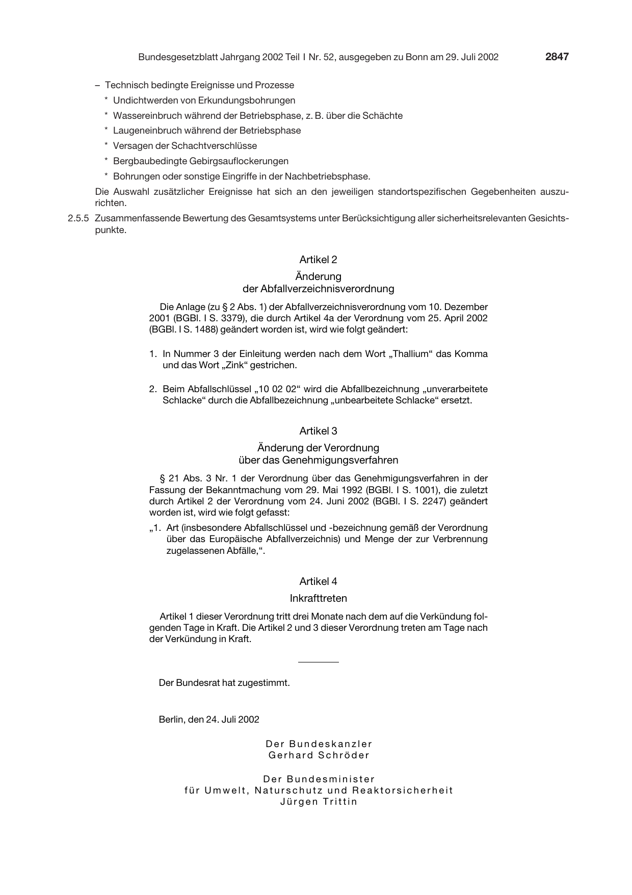 BGBl. 2002, Seite 2847 — Originalseite als Abbildung