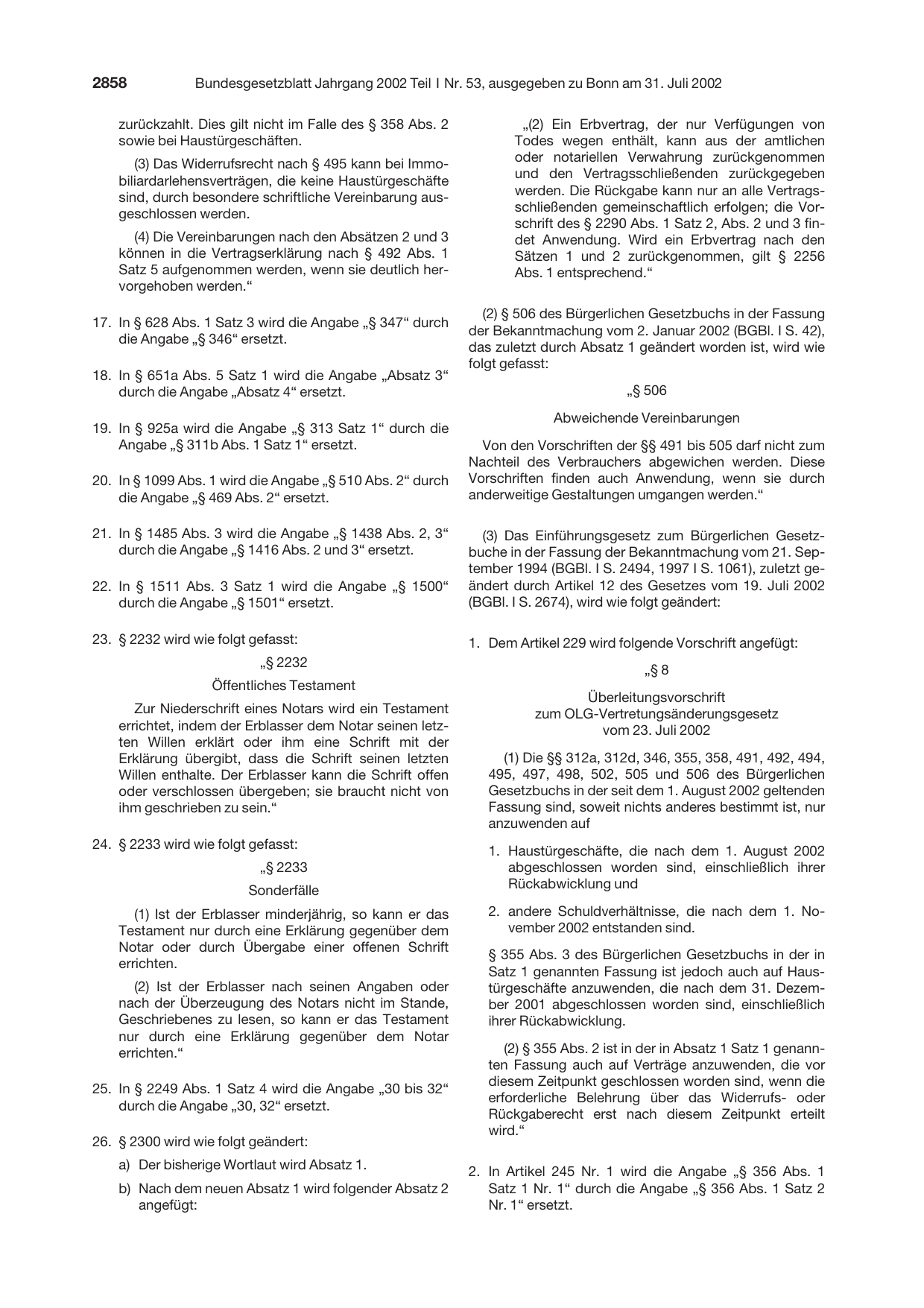 BGBl. 2002, Seite 2858 — Originalseite als Abbildung