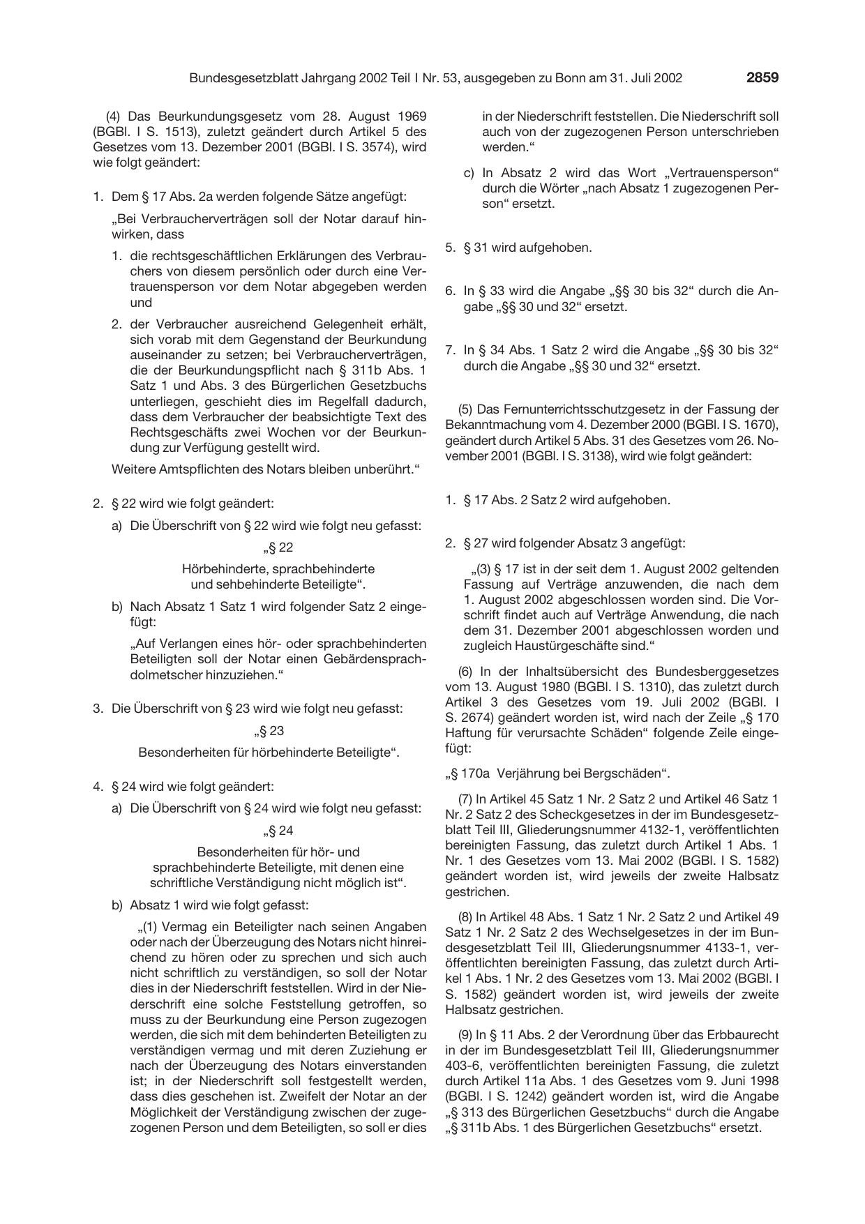 BGBl. 2002, Seite 2859 — Originalseite als Abbildung