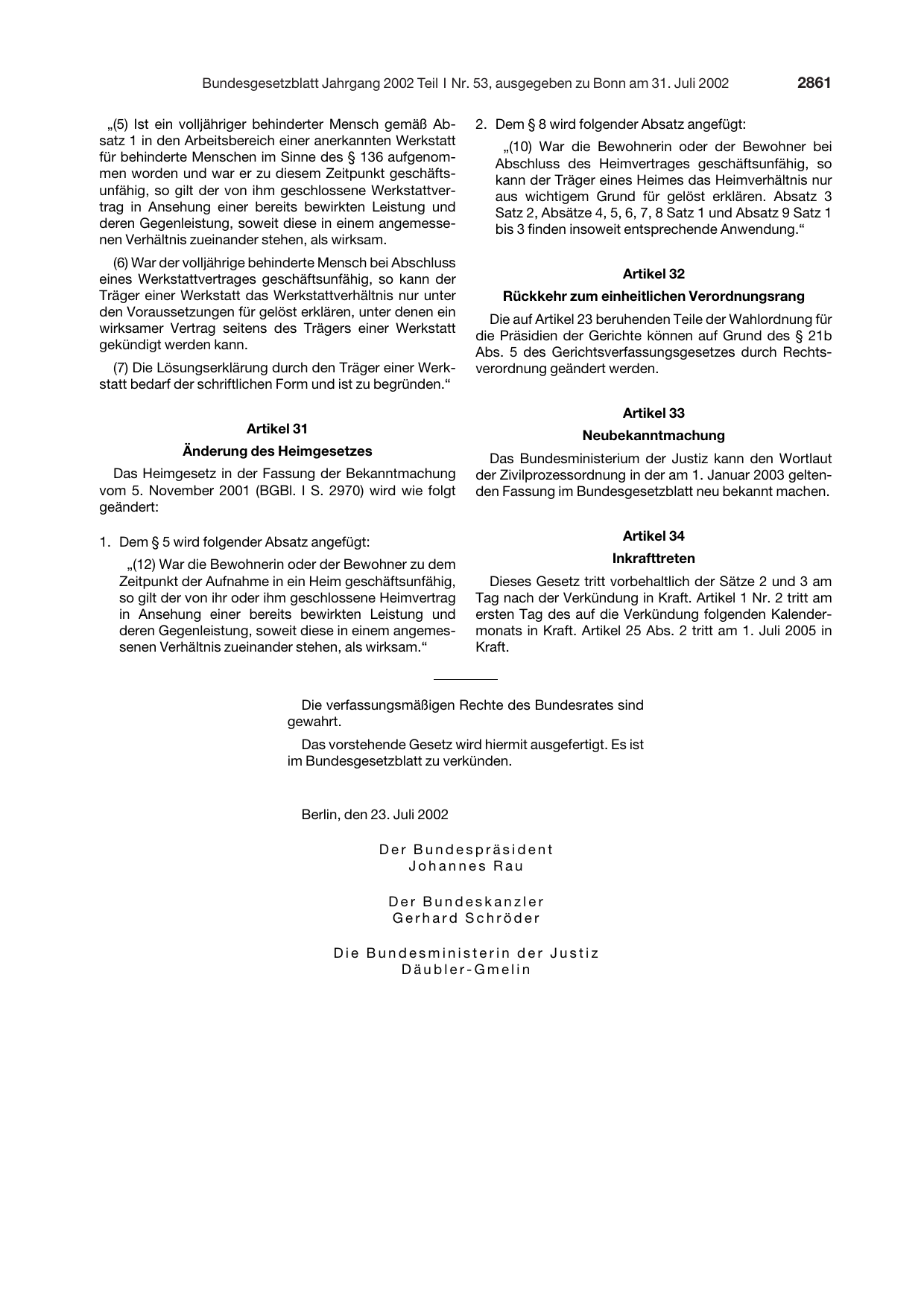 BGBl. 2002, Seite 2861 — Originalseite als Abbildung
