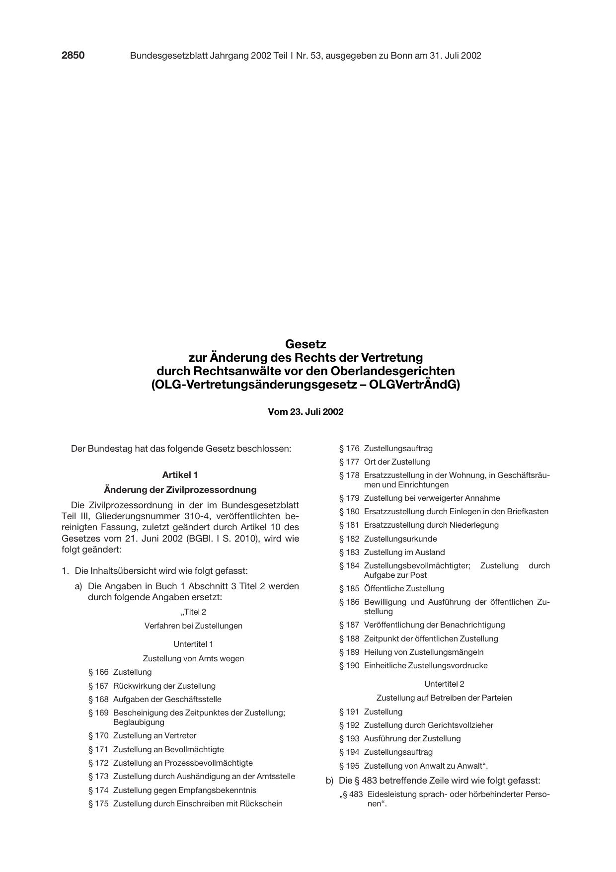 BGBl. 2002, Seite 2850 — Originalseite als Abbildung