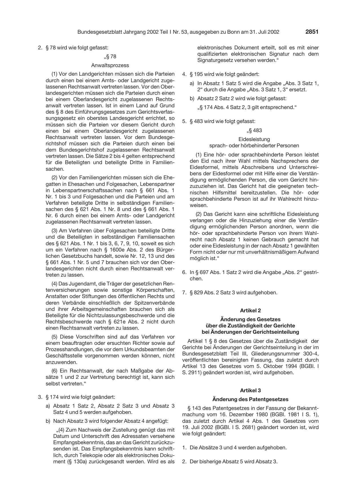 BGBl. 2002, Seite 2851 — Originalseite als Abbildung