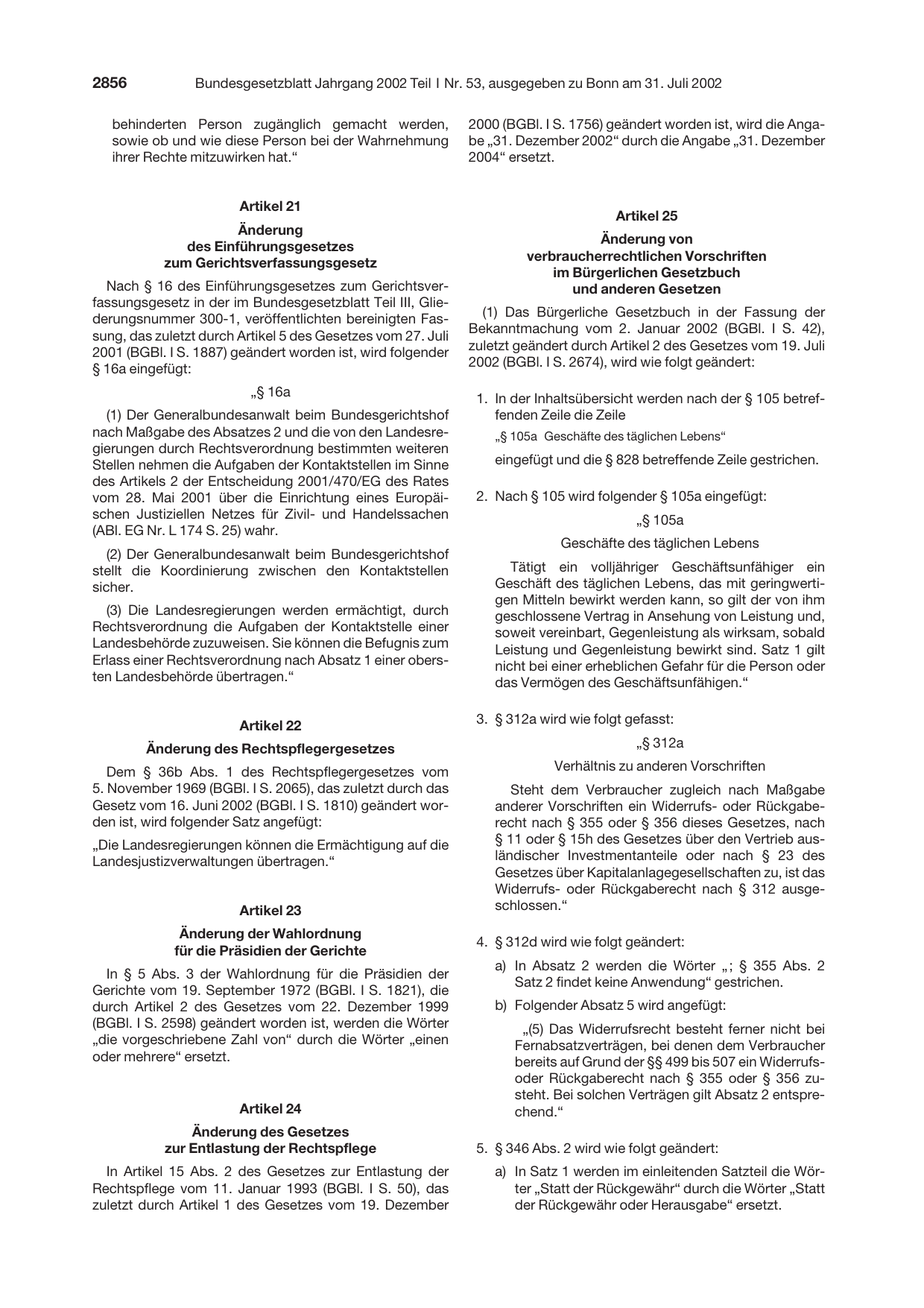 BGBl. 2002, Seite 2856 — Originalseite als Abbildung