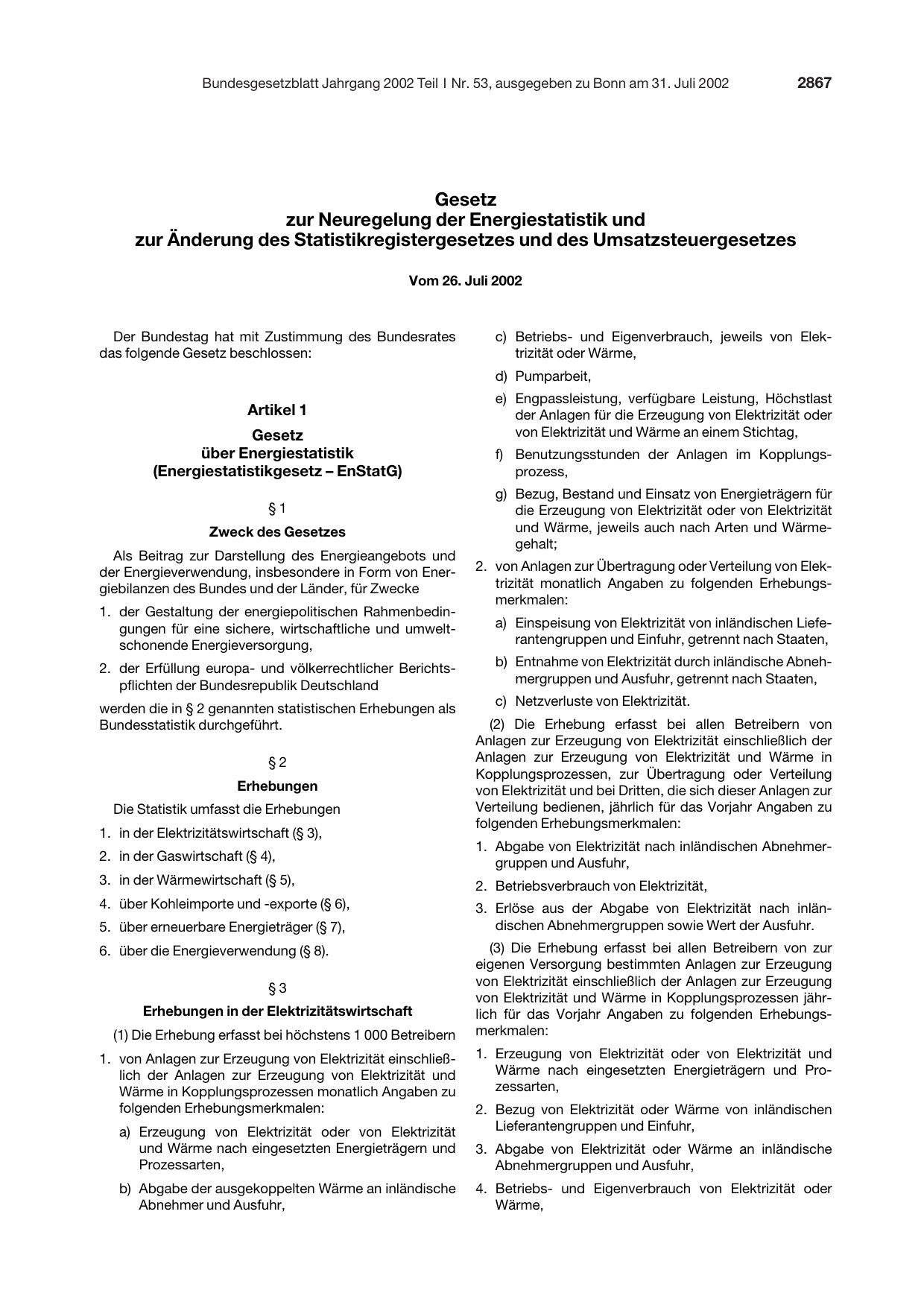 BGBl. 2002, Seite 2867 — Originalseite als Abbildung