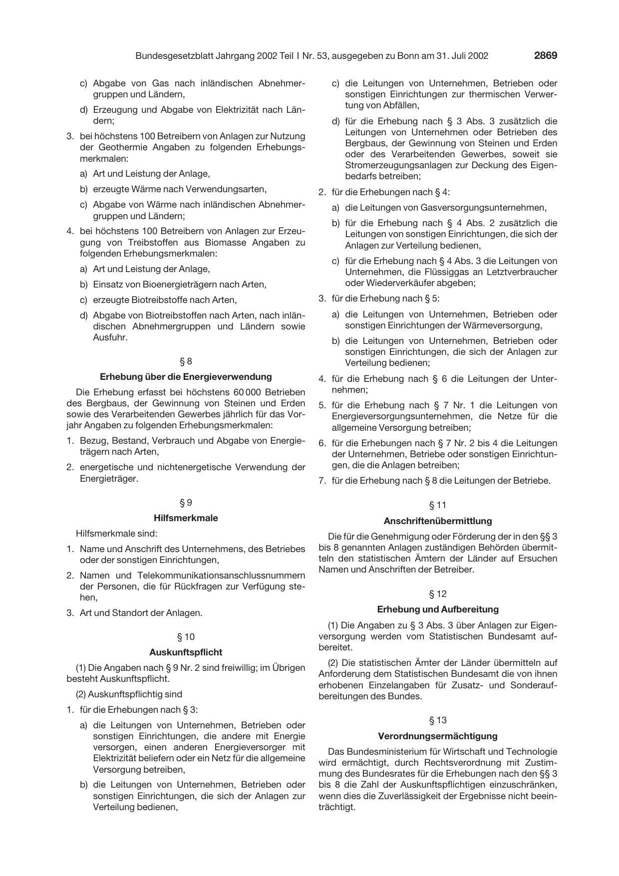 BGBl. 2002, Seite 2869 — Originalseite als Abbildung
