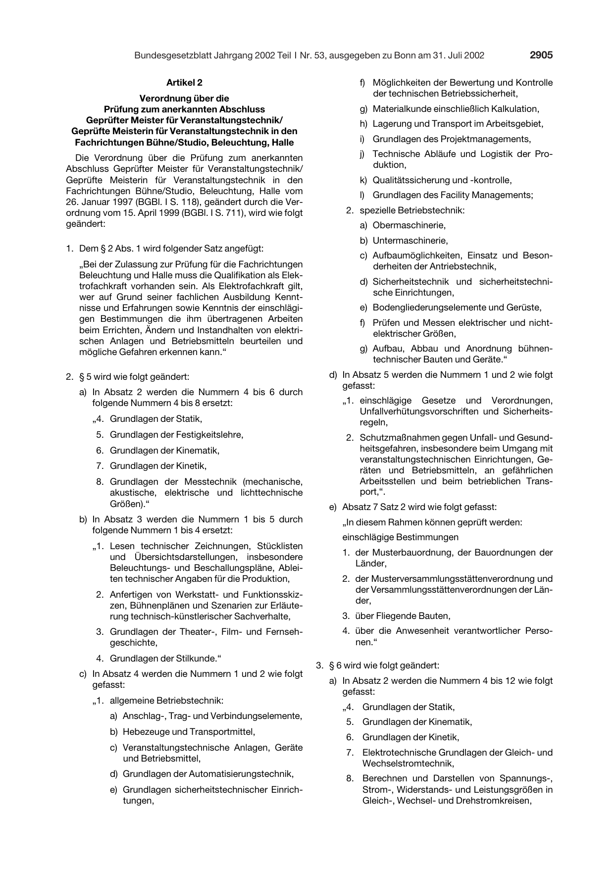 BGBl. 2002, Seite 2905 — Originalseite als Abbildung