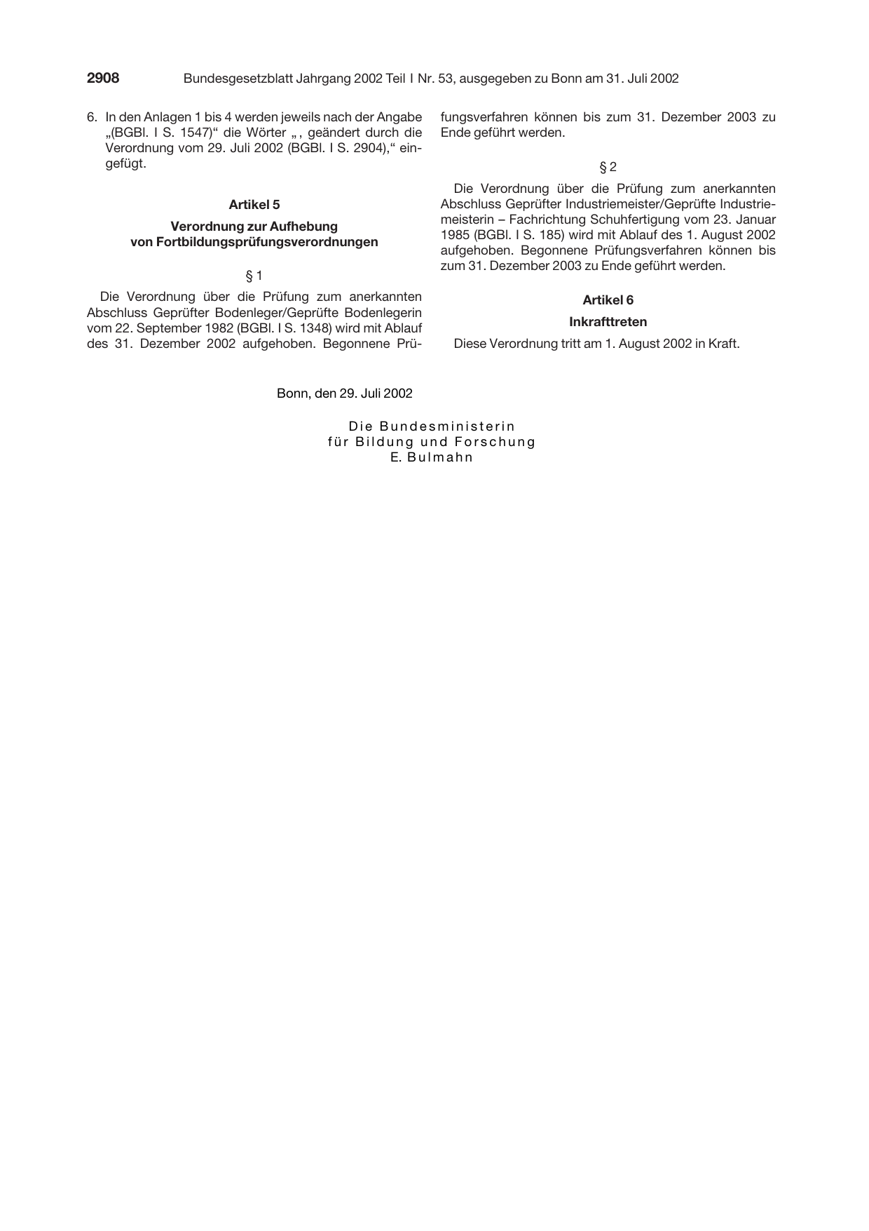 BGBl. 2002, Seite 2908 — Originalseite als Abbildung