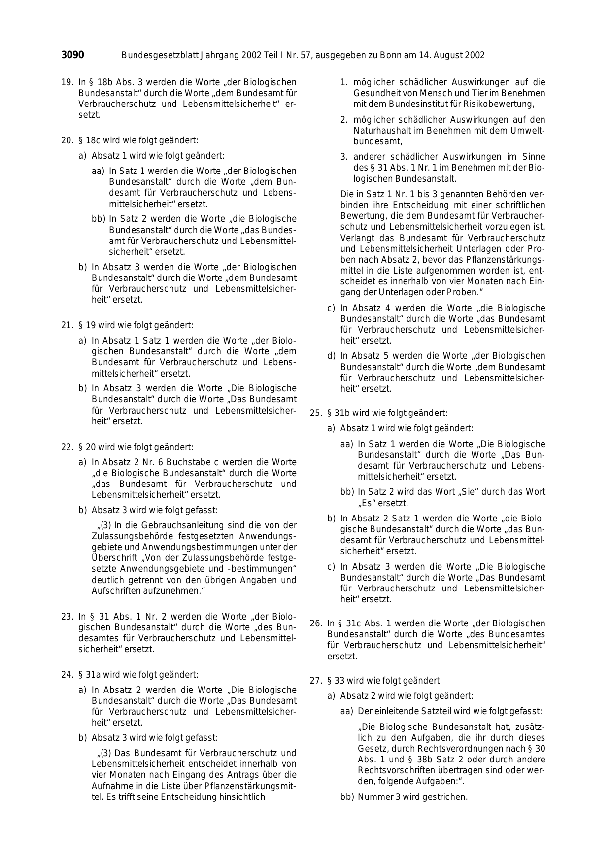 BGBl. 2002, Seite 3090 — Originalseite als Abbildung