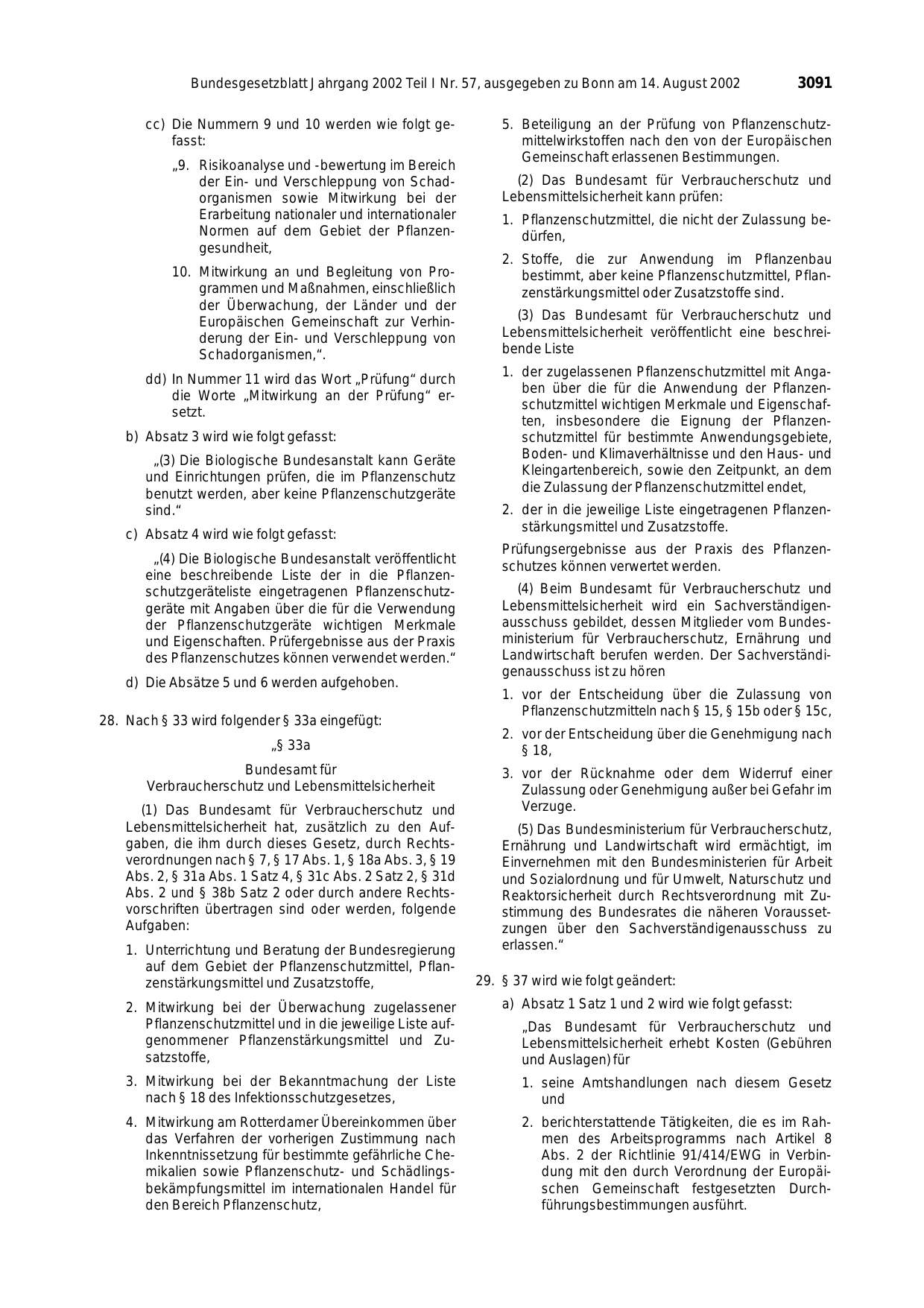 BGBl. 2002, Seite 3091 — Originalseite als Abbildung