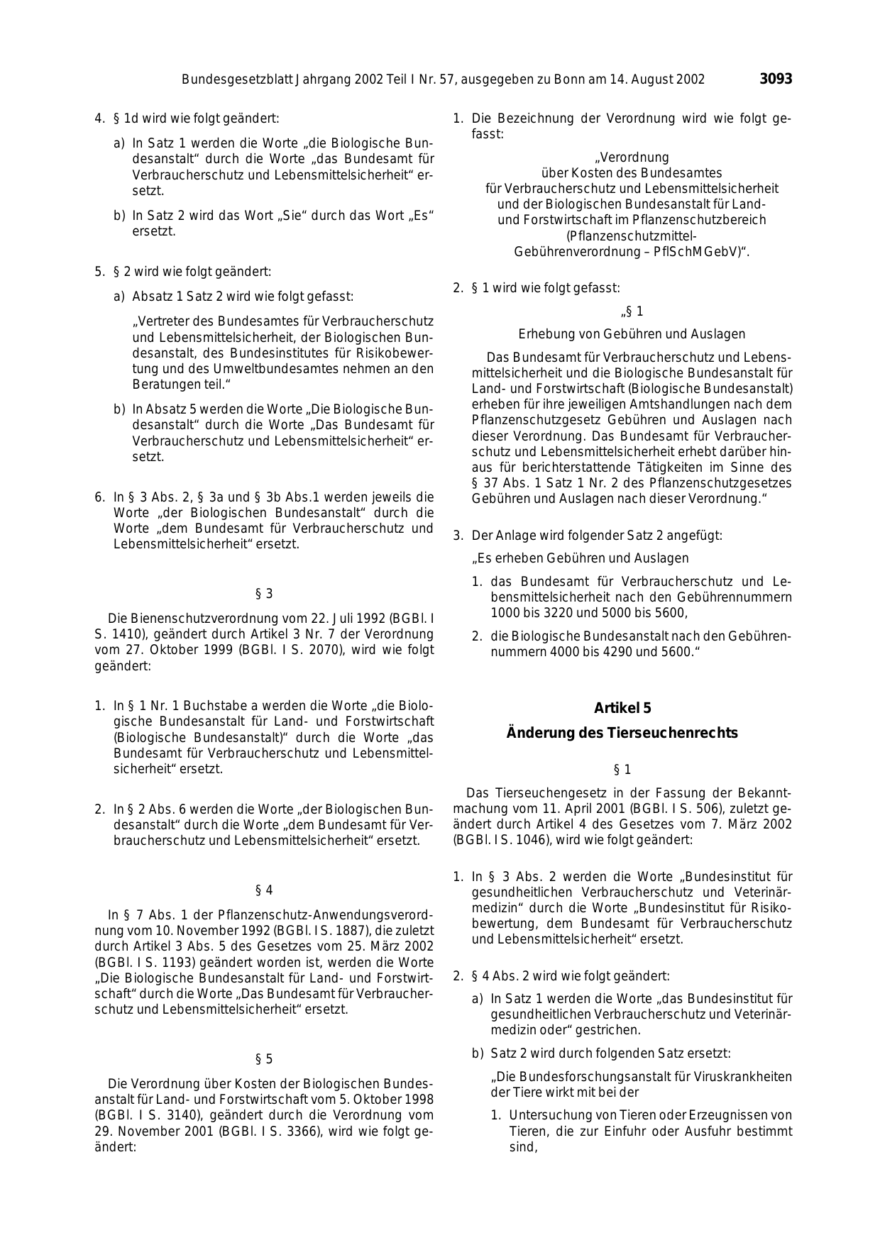 BGBl. 2002, Seite 3093 — Originalseite als Abbildung
