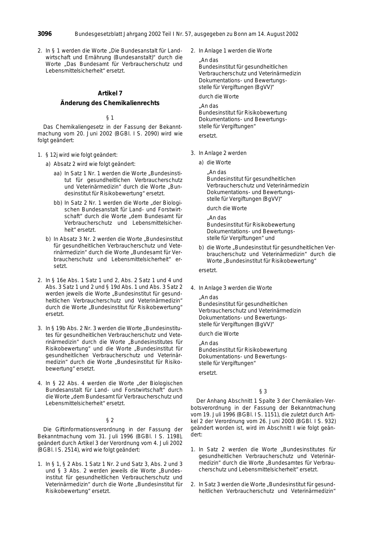 BGBl. 2002, Seite 3096 — Originalseite als Abbildung