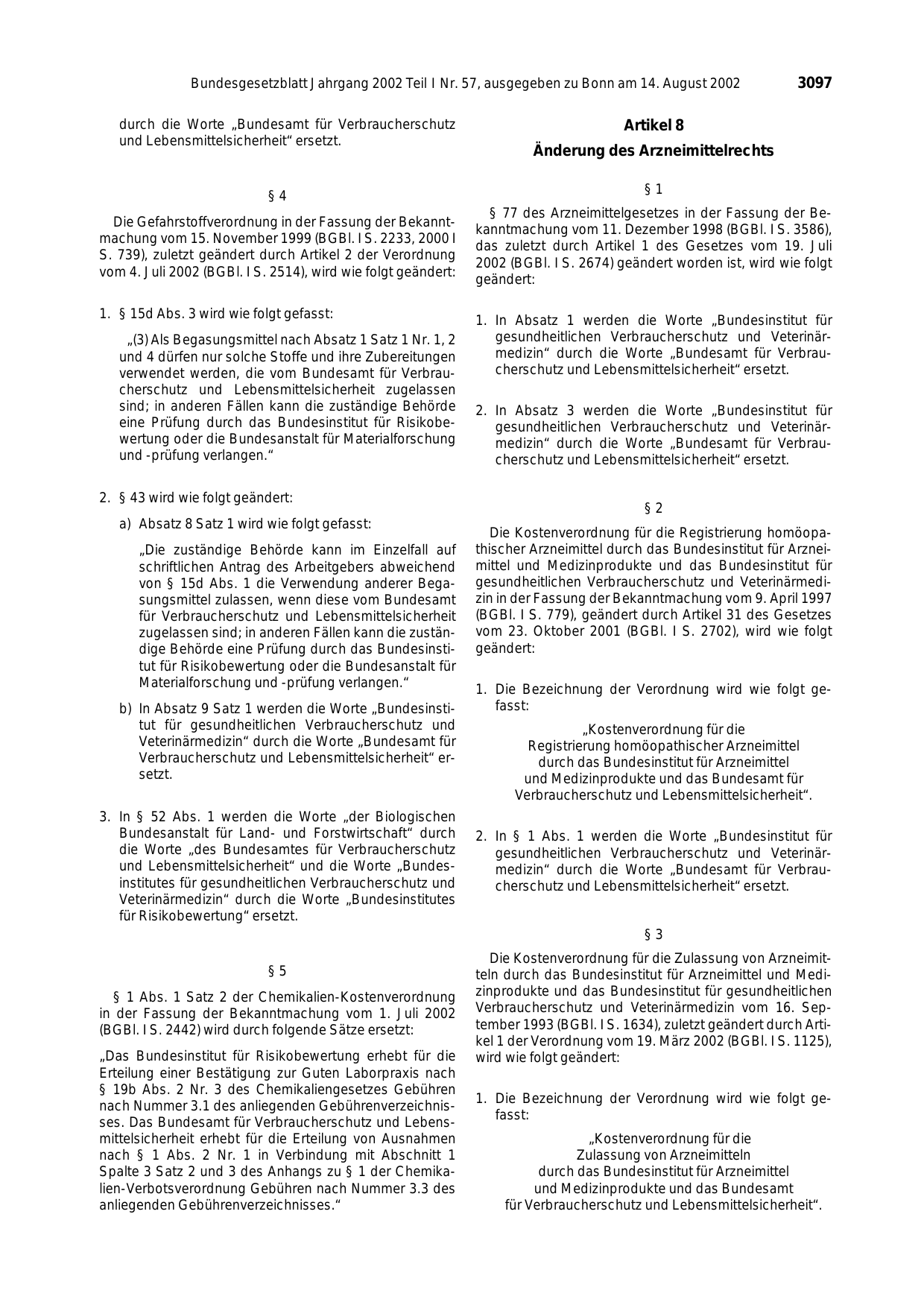 BGBl. 2002, Seite 3097 — Originalseite als Abbildung
