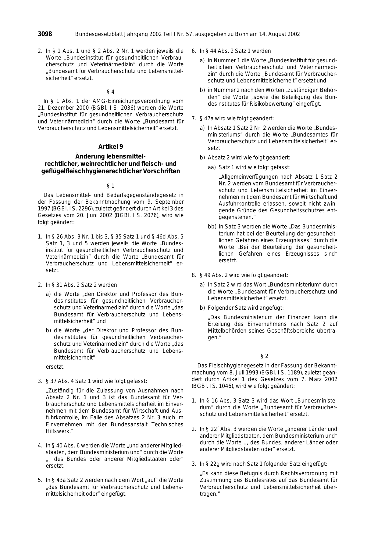 BGBl. 2002, Seite 3098 — Originalseite als Abbildung