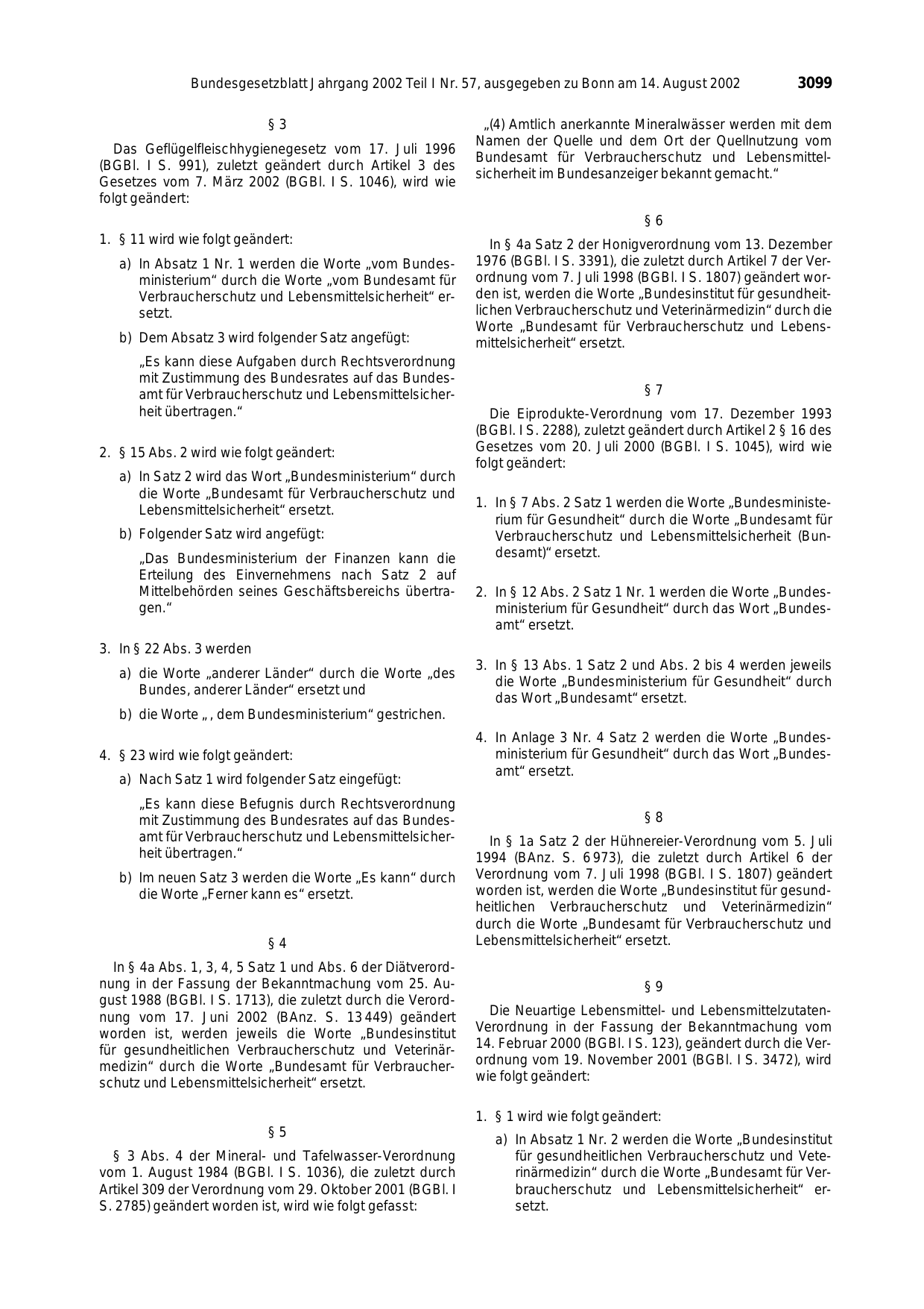 BGBl. 2002, Seite 3099 — Originalseite als Abbildung